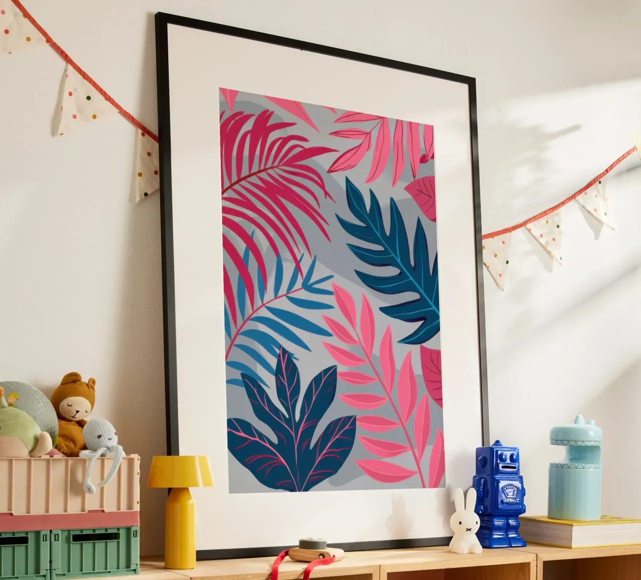 Rosa e ardesia tropicale poster con telaio in plastica da Wish Studio