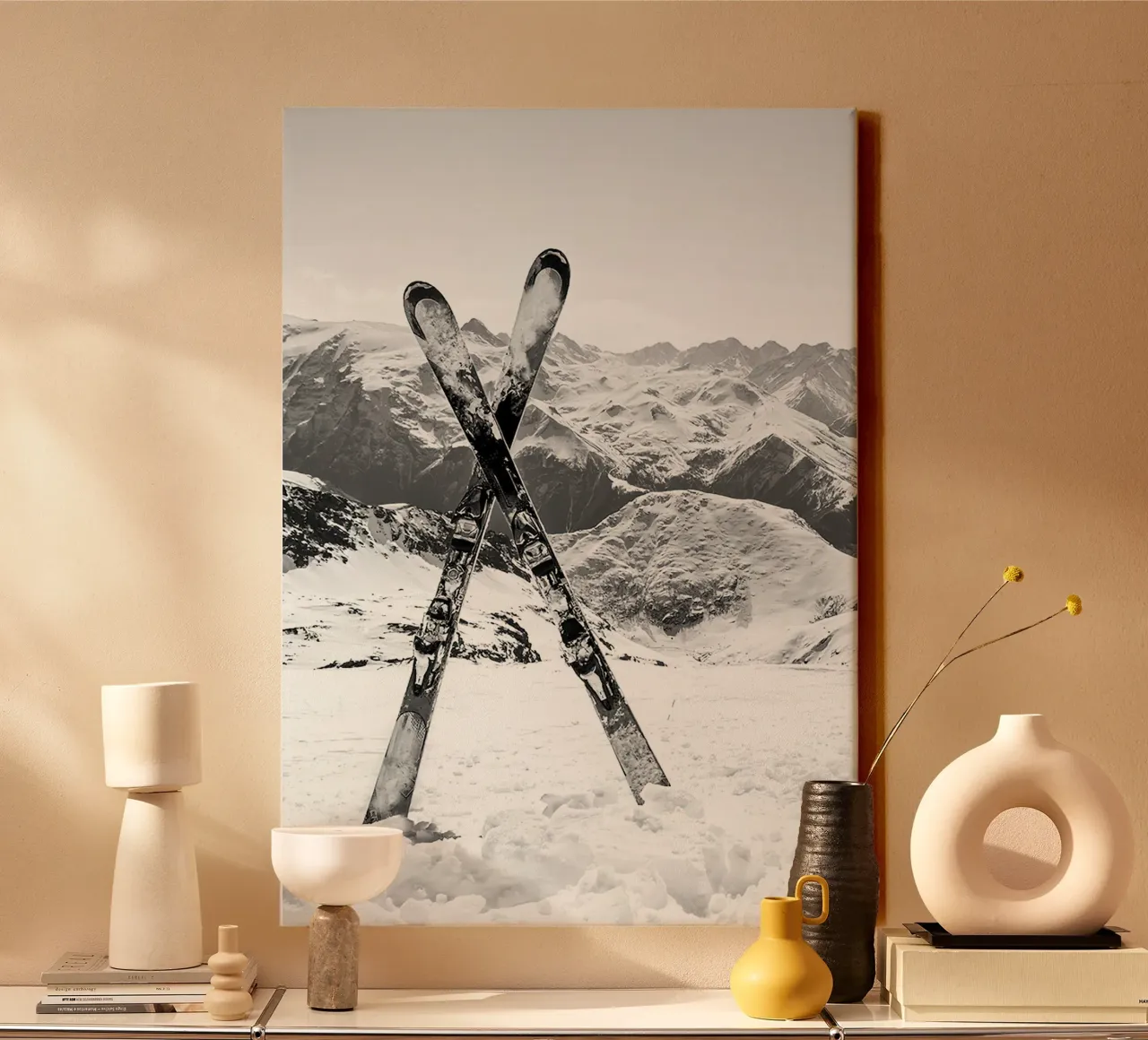 Gekruiste ski's canvas met Baklijst van World of Pearce