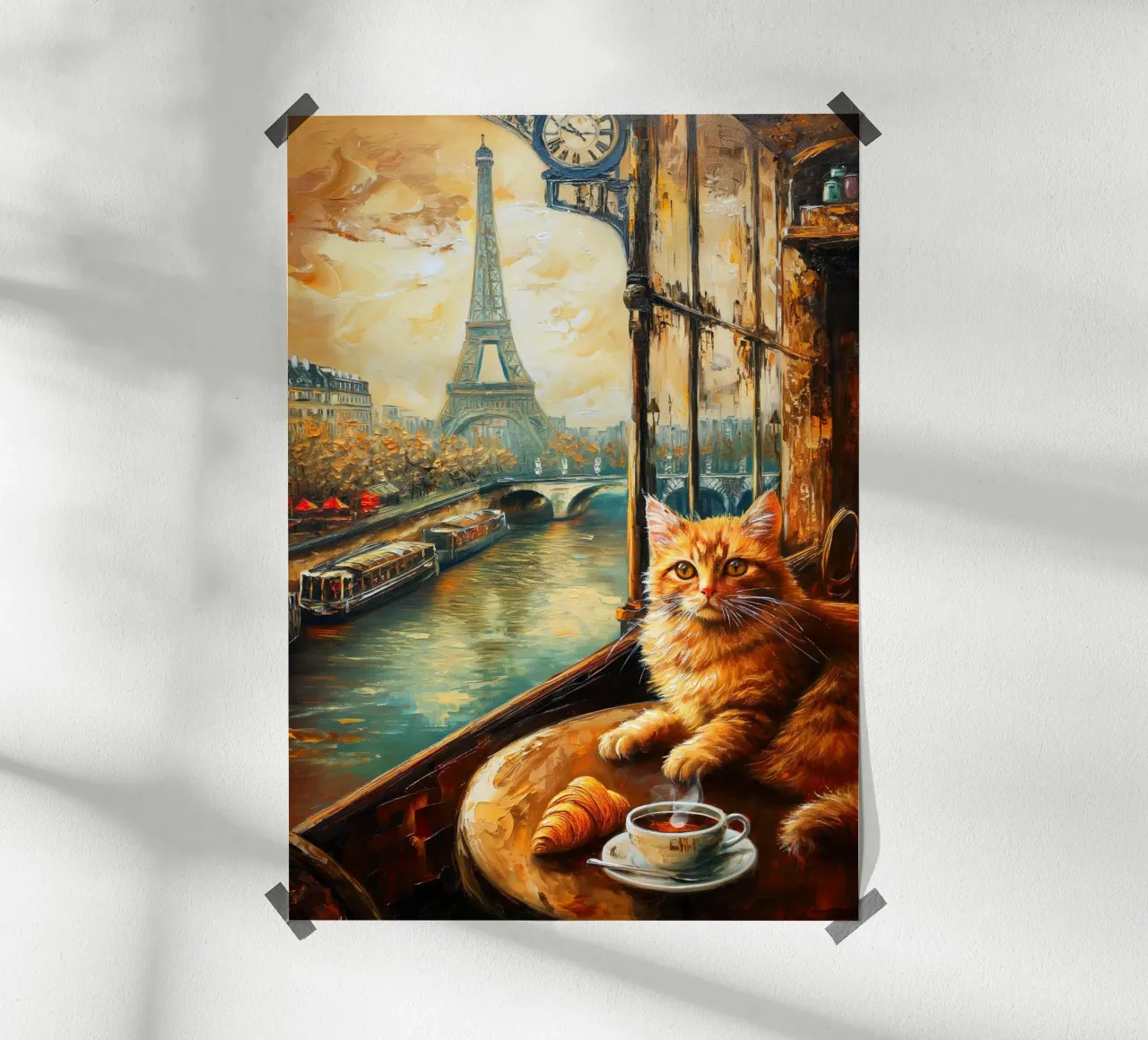 Gatto parigino con caffè e croissant poster da Fleur de Lys
