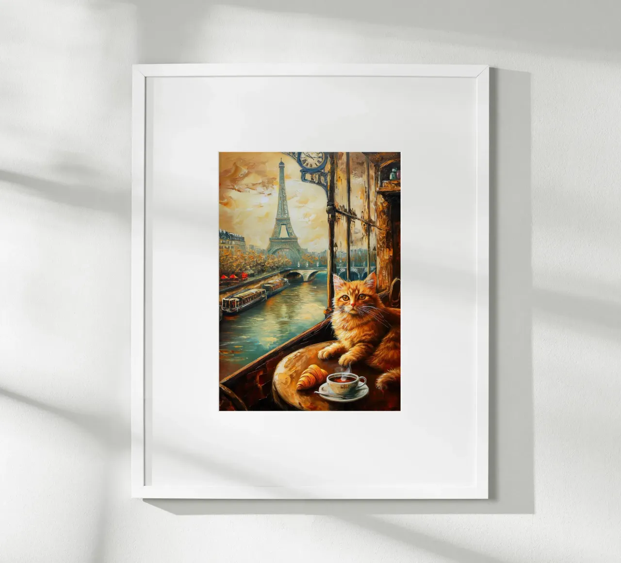 Gatto parigino con caffè e croissant poster da Fleur de Lys