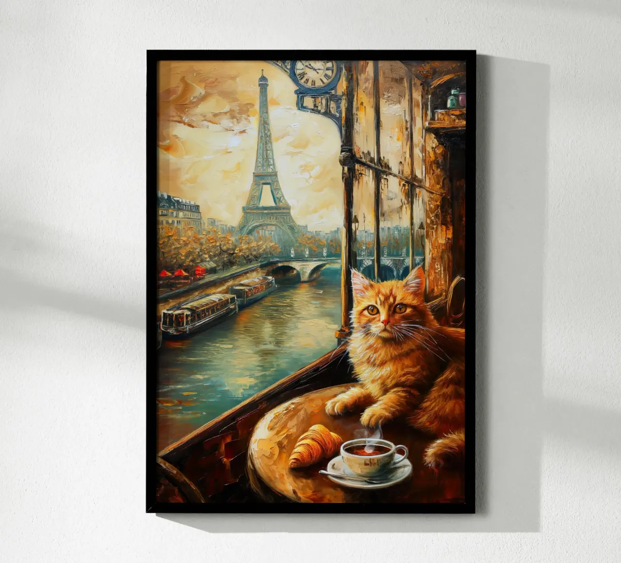 Gatto parigino con caffè e croissant poster da Fleur de Lys