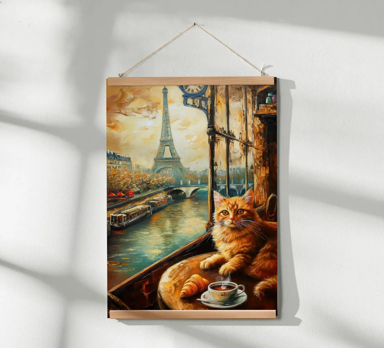 Gatto parigino con caffè e croissant poster da Fleur de Lys