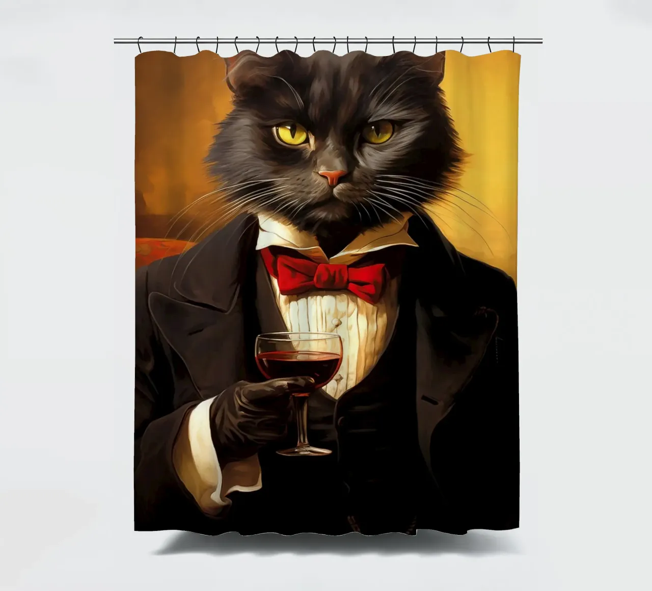 Tuxedo-Katze trinkt Wein Duschvorhang von Fleur de Lys