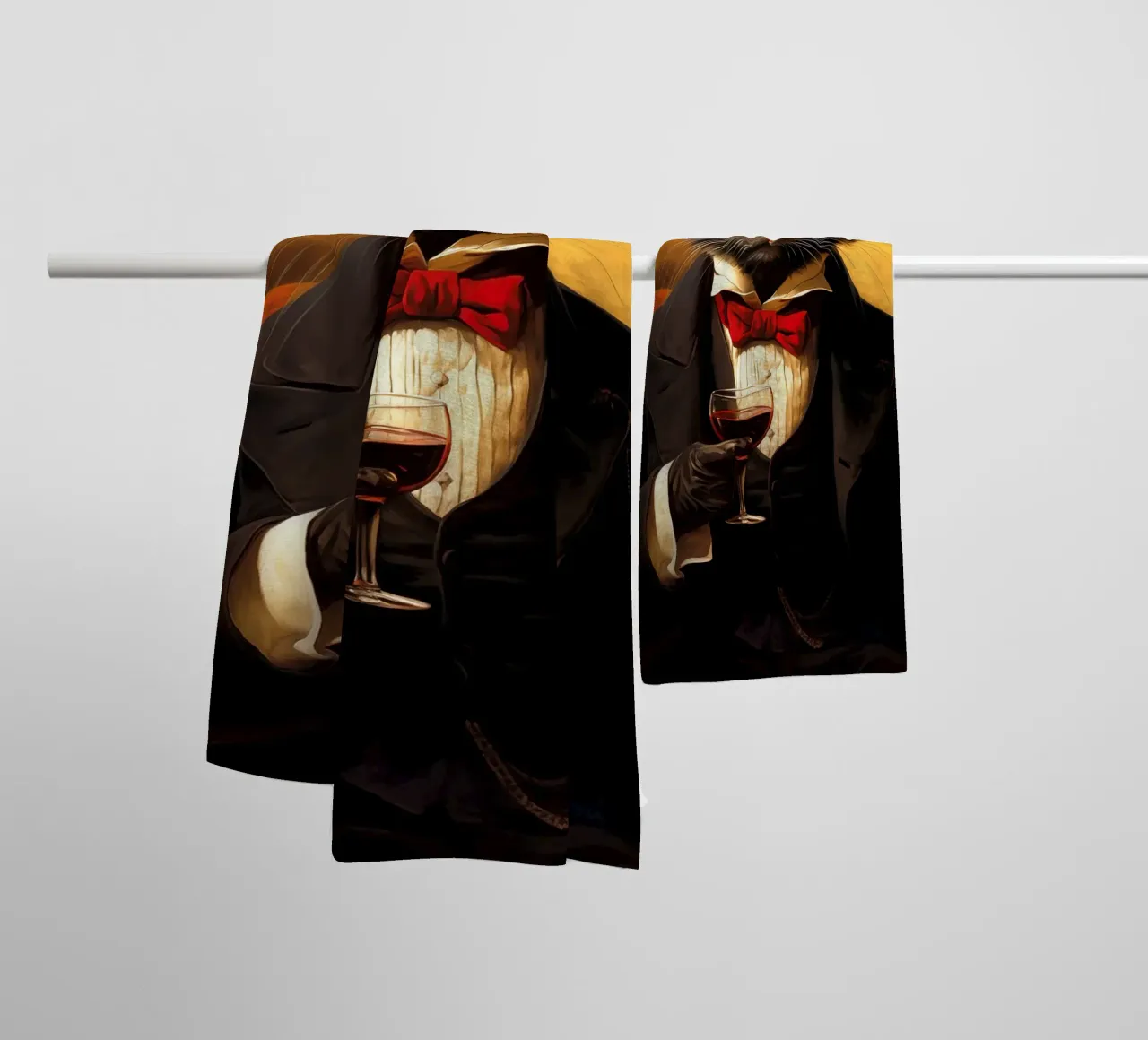 Tuxedo Cat Drinks Wine towel by Fleur de Lys