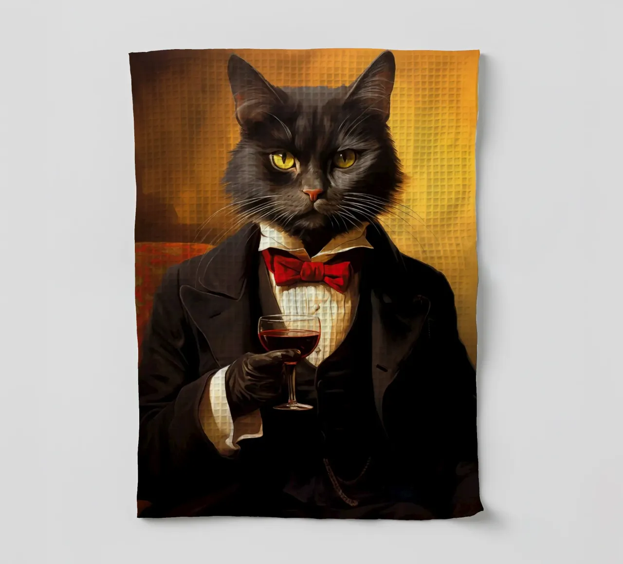 Tuxedo-Katze trinkt Wein Geschirrtuch von Fleur de Lys