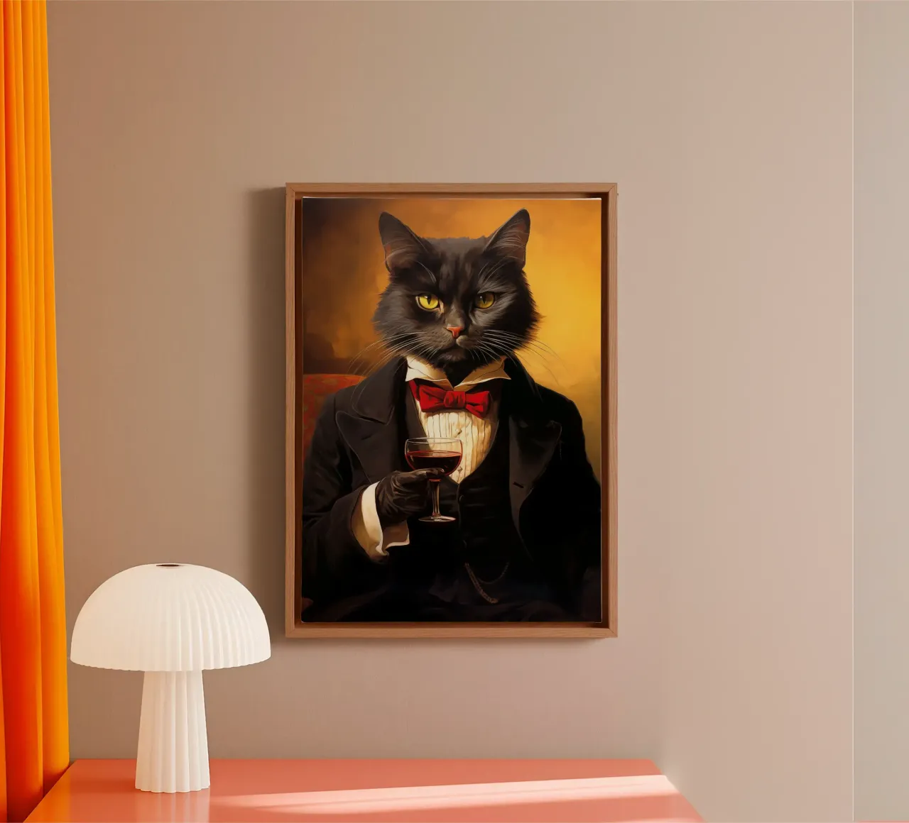 Tuxedo Cat Drinks Wine canvas with Floater frame by Fleur de Lys