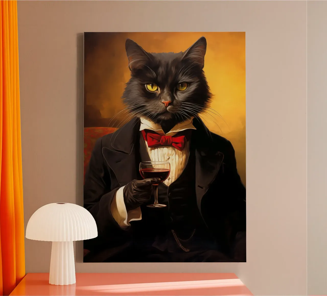 Tuxedo Cat Drinks Wine canvas with Floater frame by Fleur de Lys