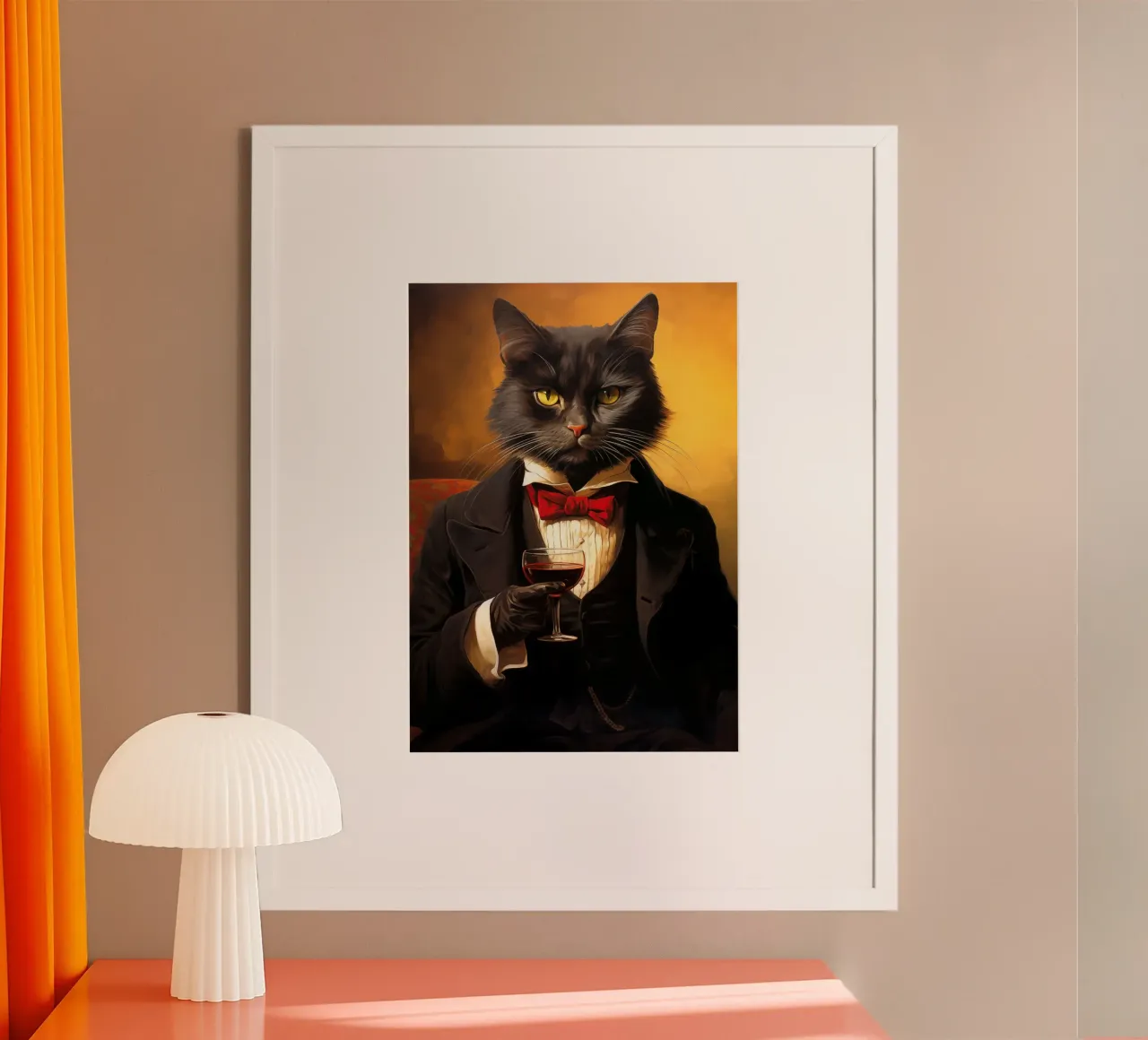 Il gatto smoking beve vino poster da Fleur de Lys