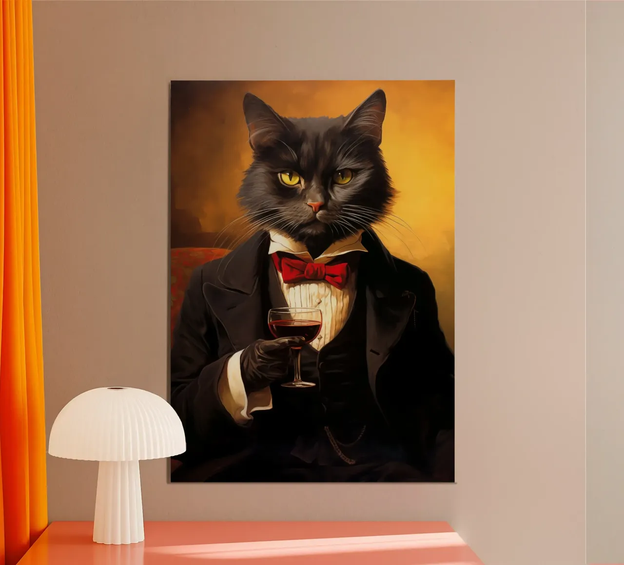 Il gatto smoking beve vino poster da Fleur de Lys