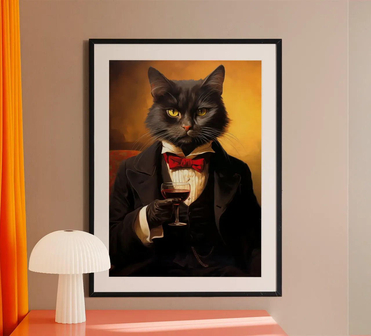 Il gatto smoking beve vino poster da Fleur de Lys