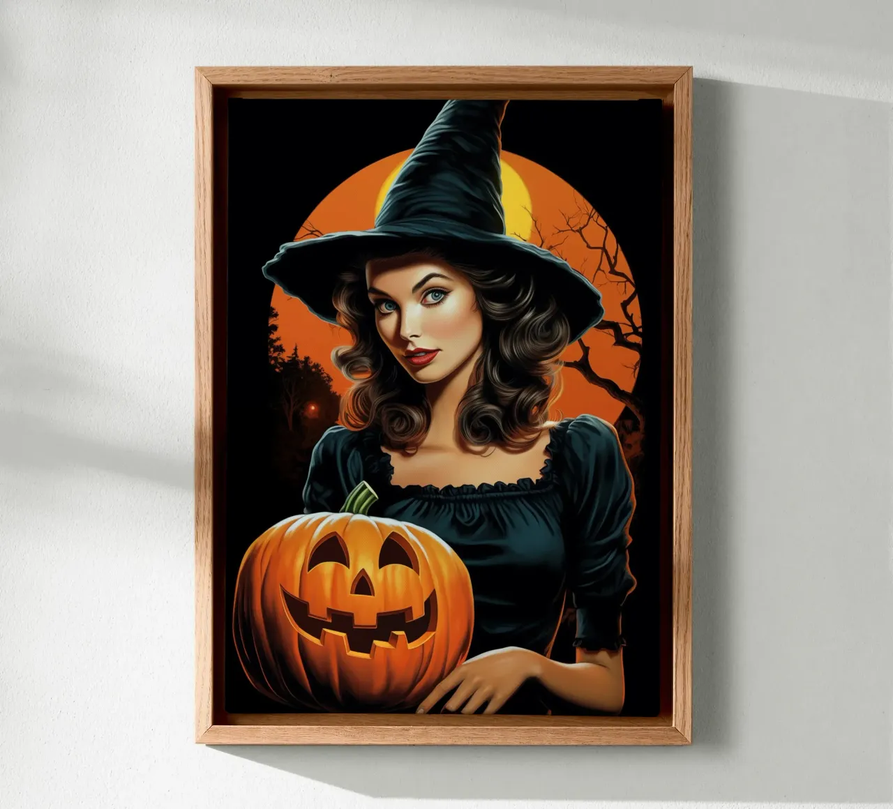 Strega e zucca di Halloween vintage retrò tela con Cornice a cassetta da Fleur de Lys