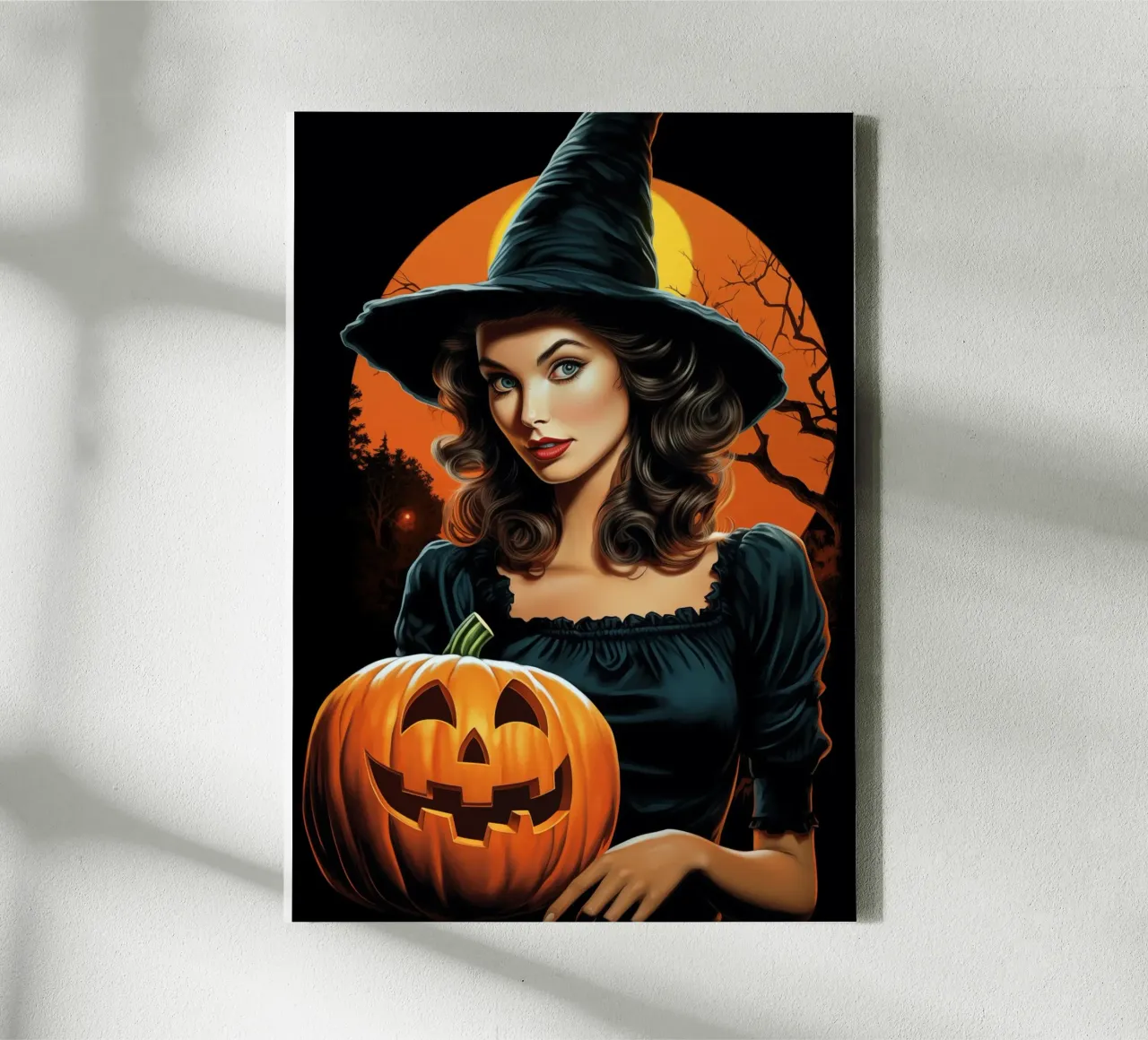 Strega e zucca di Halloween vintage retrò tela con Cornice a cassetta da Fleur de Lys