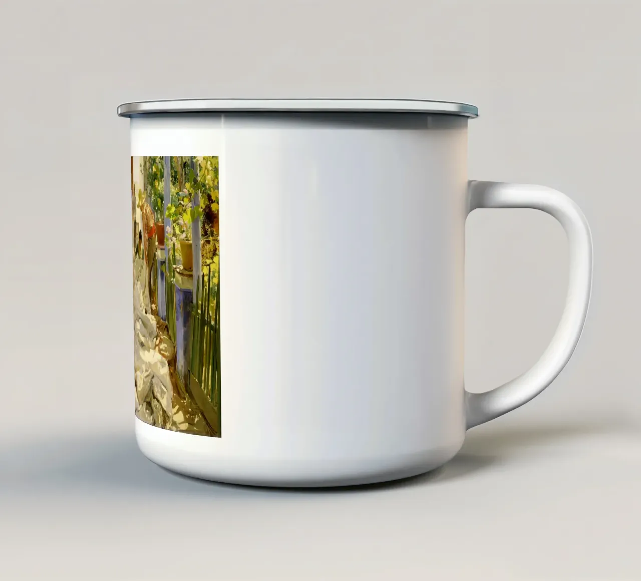 Joaquín Sorolla y Bastida - Cucire la vela (1896) tazza in smalto da Venus Art