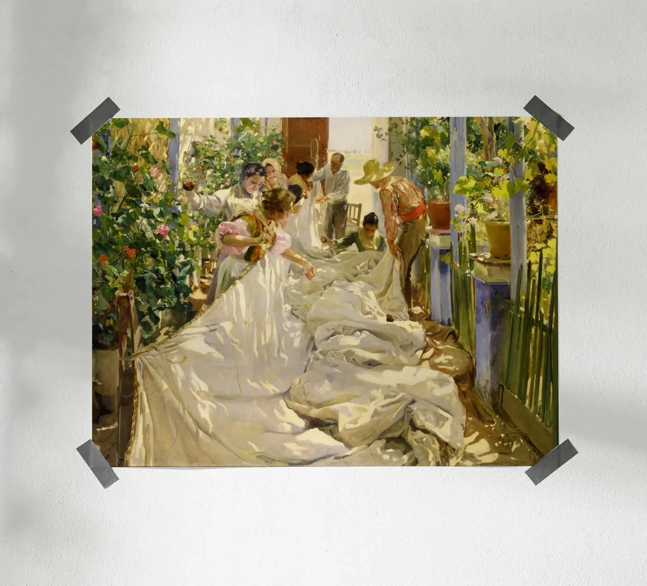 Joaquín Sorolla y Bastida - Cucire la vela (1896) poster con telaio in plastica da Venus Art