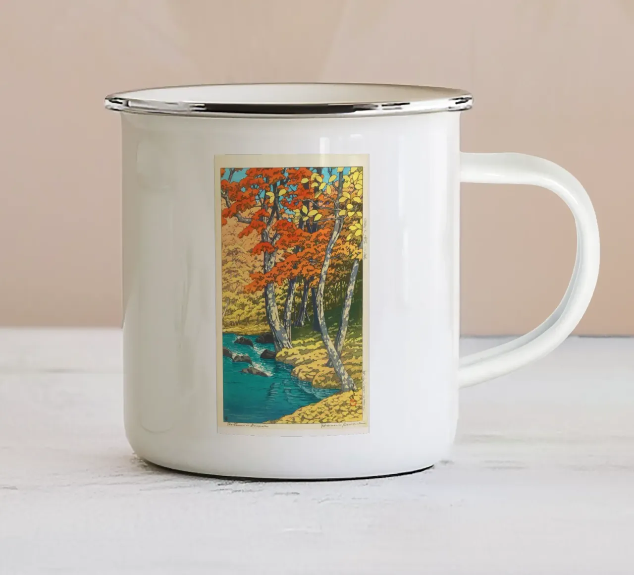 Hasui Kawase – Herfst in Oirase (Autumn in Oirase tazza in smalto da Venus Art