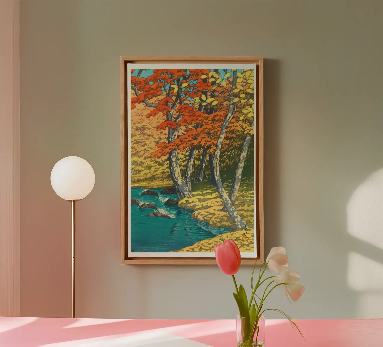 Hasui Kawase - Herfst in Oirase canvas met Baklijst van Classic Art Prints