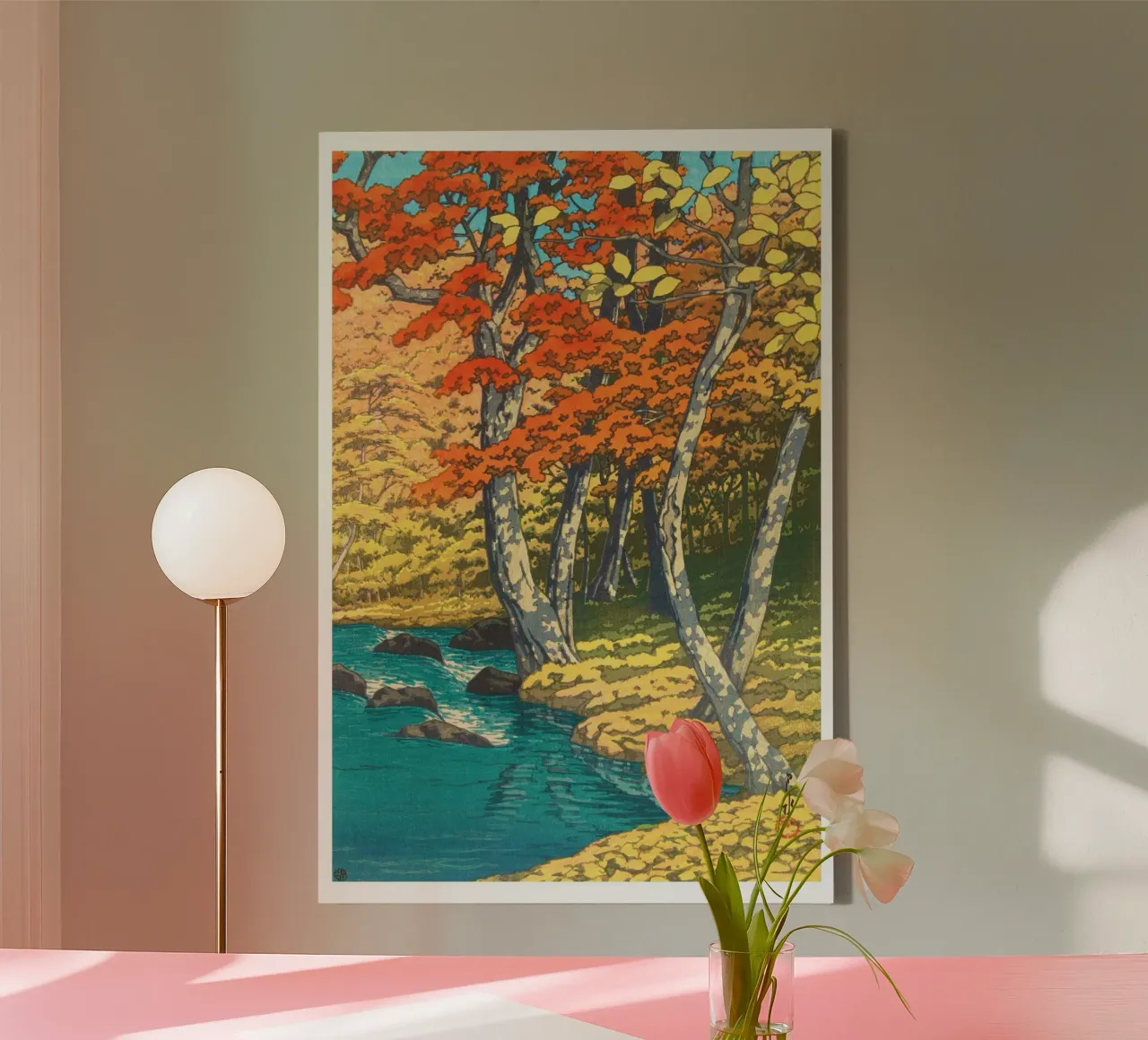 Hasui Kawase - Herfst in Oirase canvas met Baklijst van Classic Art Prints