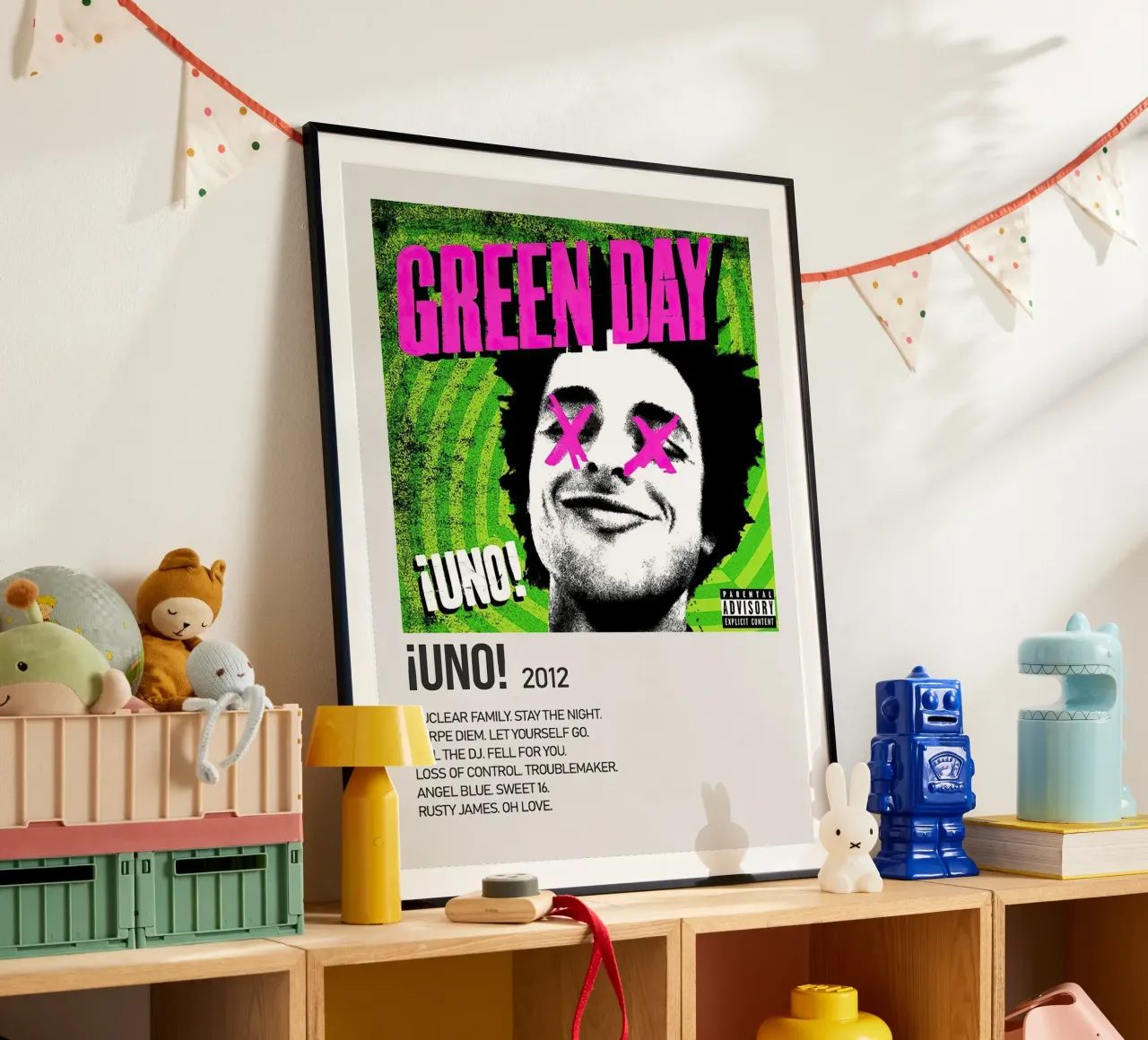 Green Day Uno poster con telaio in alluminio da Roronoa7