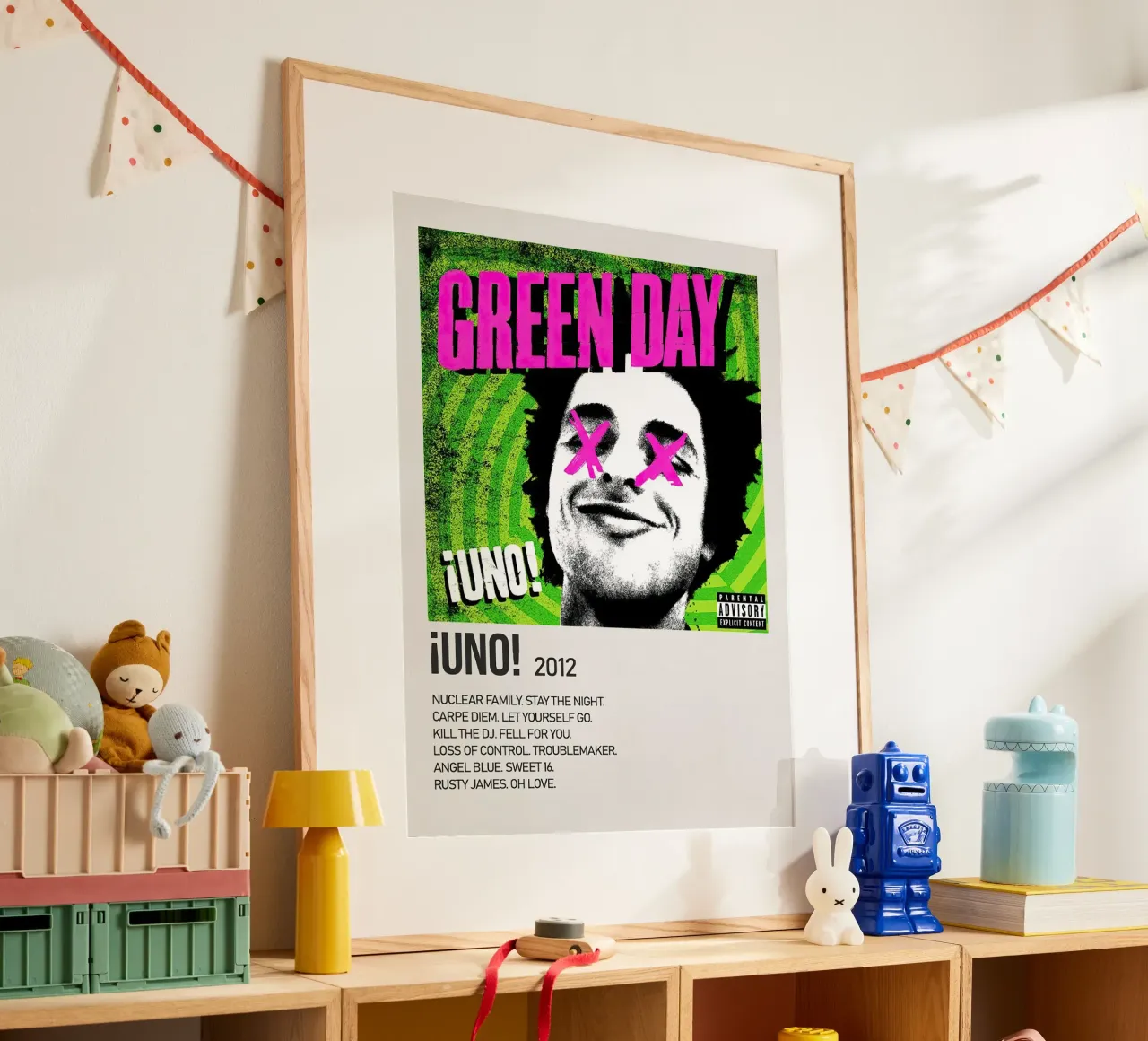 Green Day Uno poster con telaio in alluminio da Roronoa7