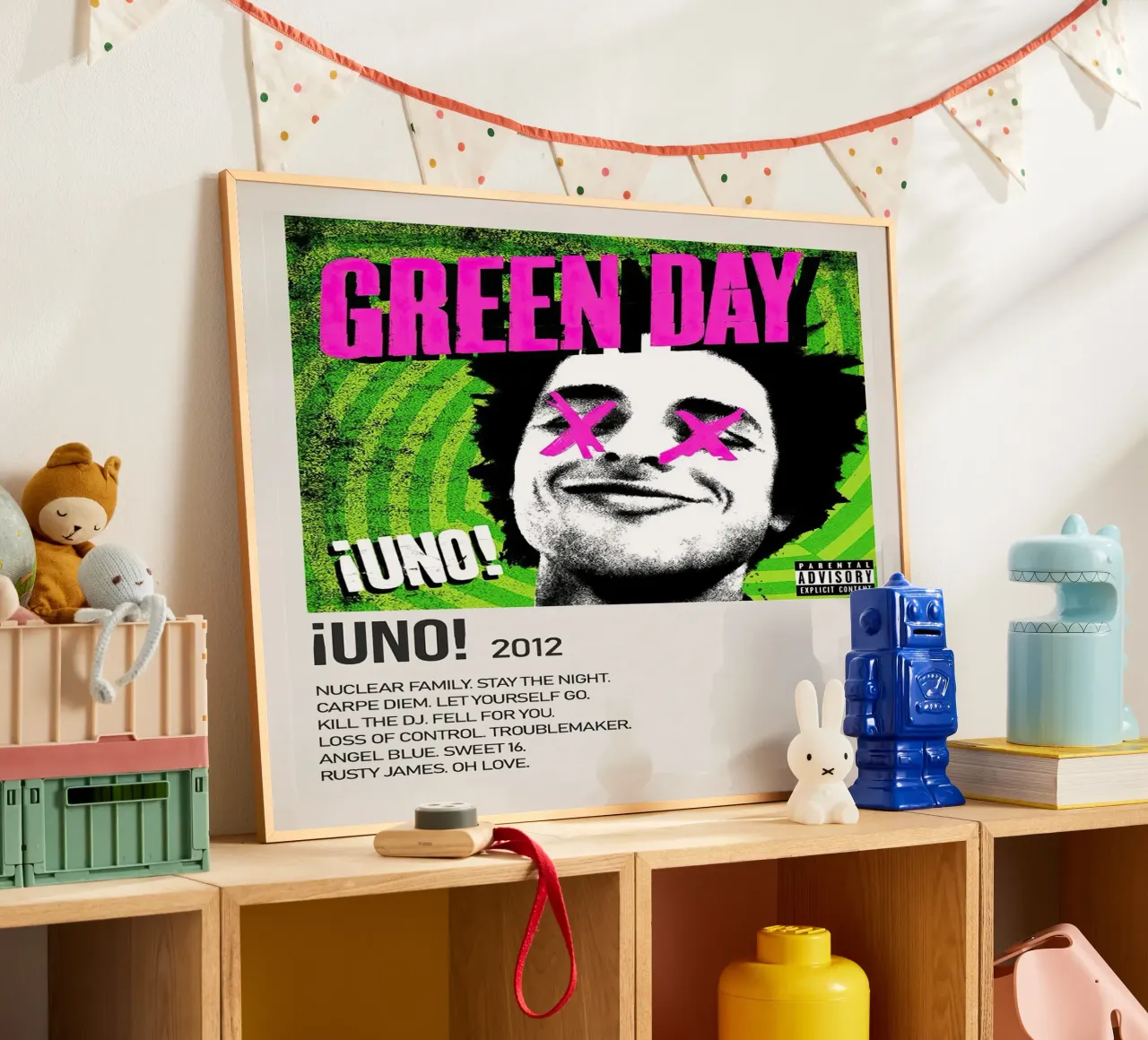 Green Day Uno poster con telaio in alluminio da Roronoa7