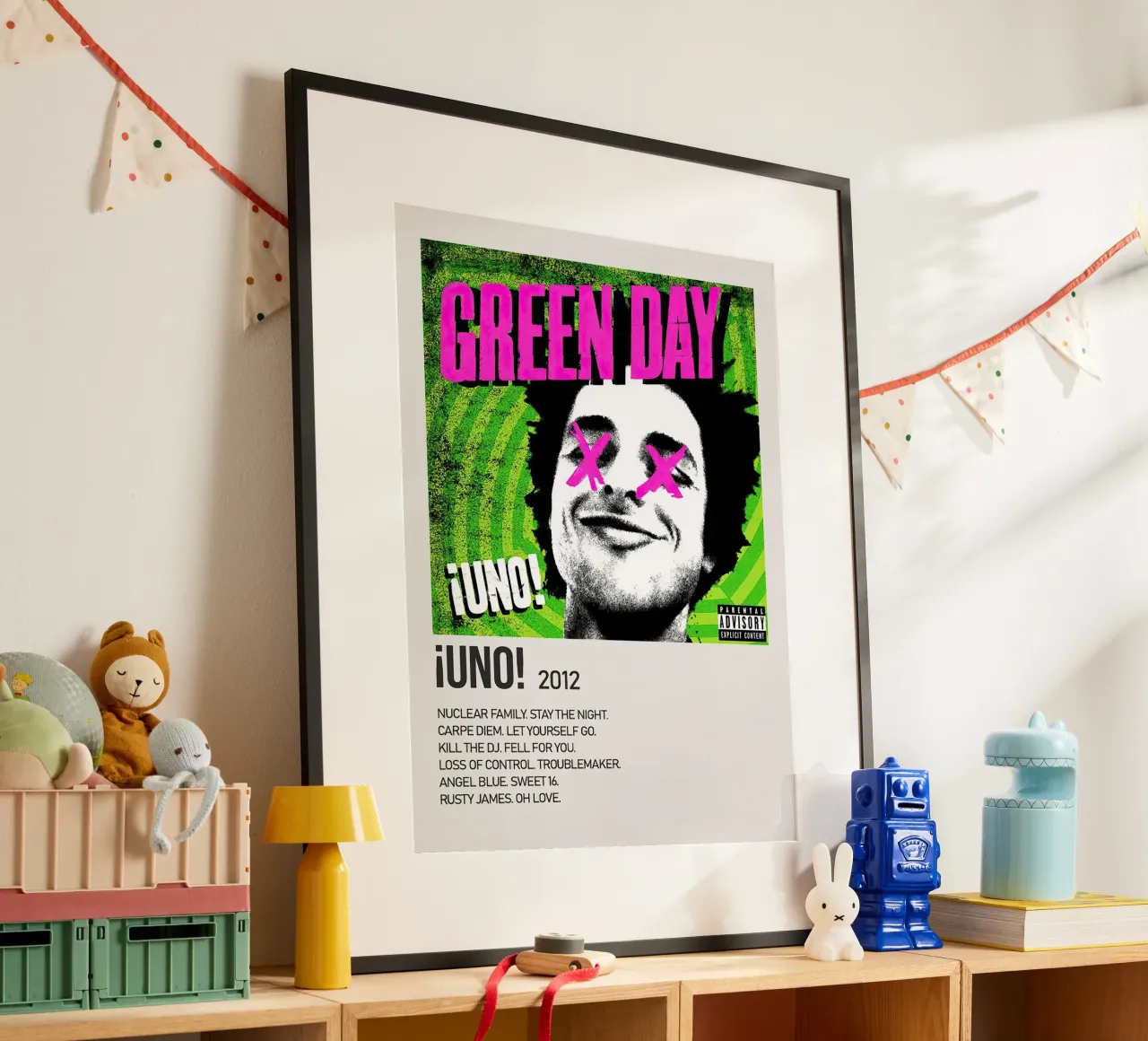 Green Day Uno poster con telaio in alluminio da Roronoa7