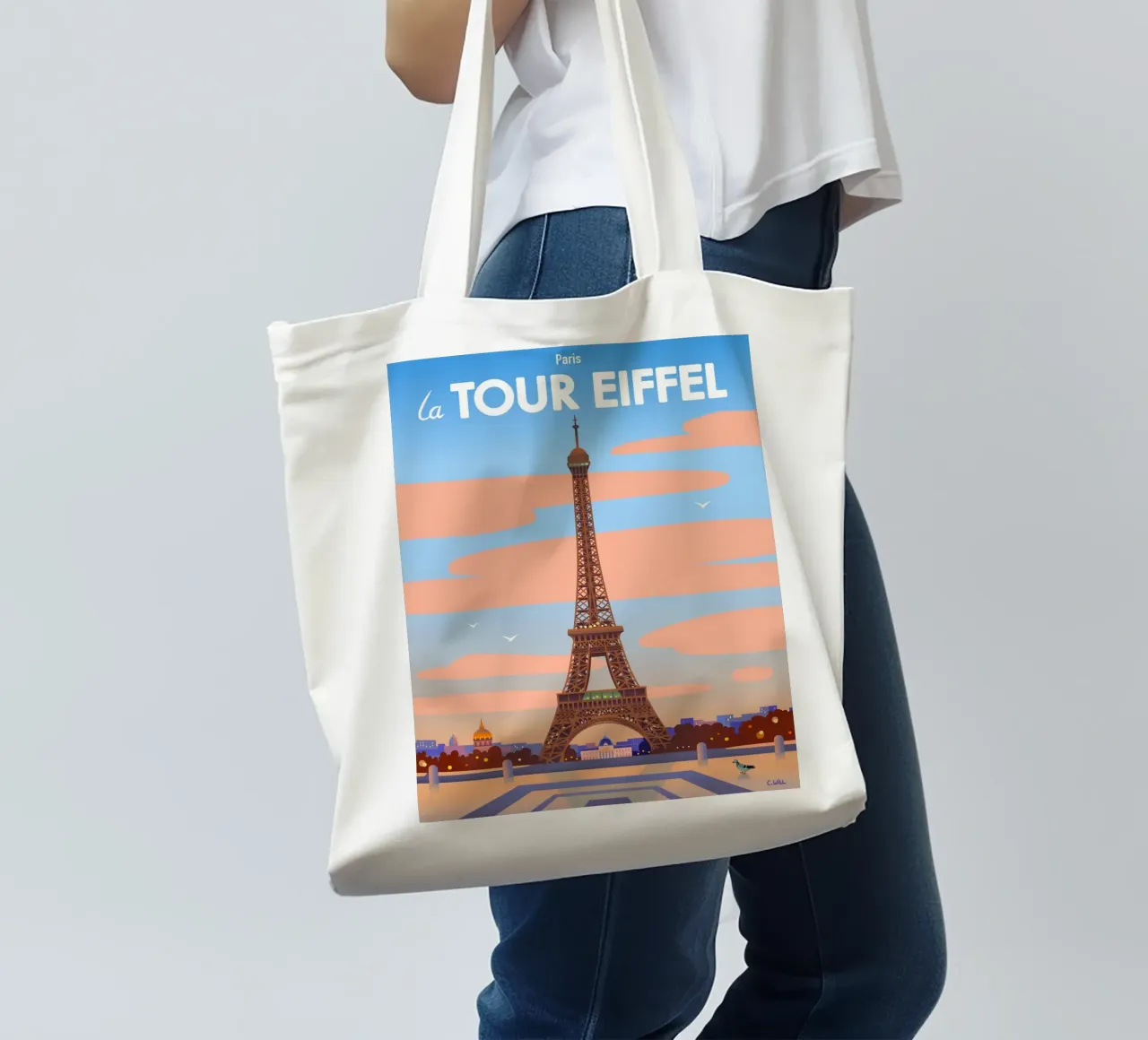 Torre Eiffel di Parigi borsa in juta da C.WILL