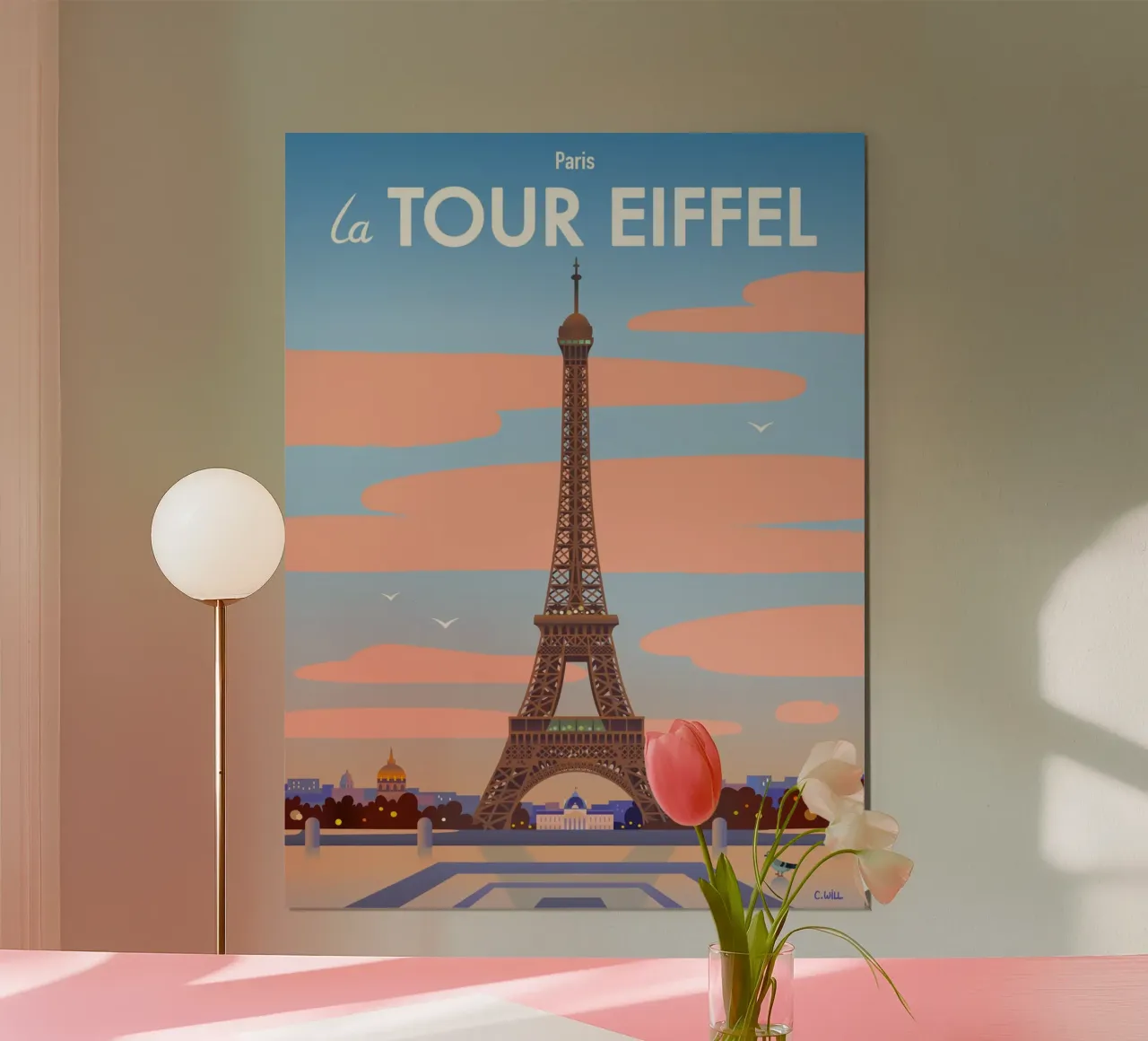 Torre Eiffel di Parigi poster con telaio in legno da C.WILL