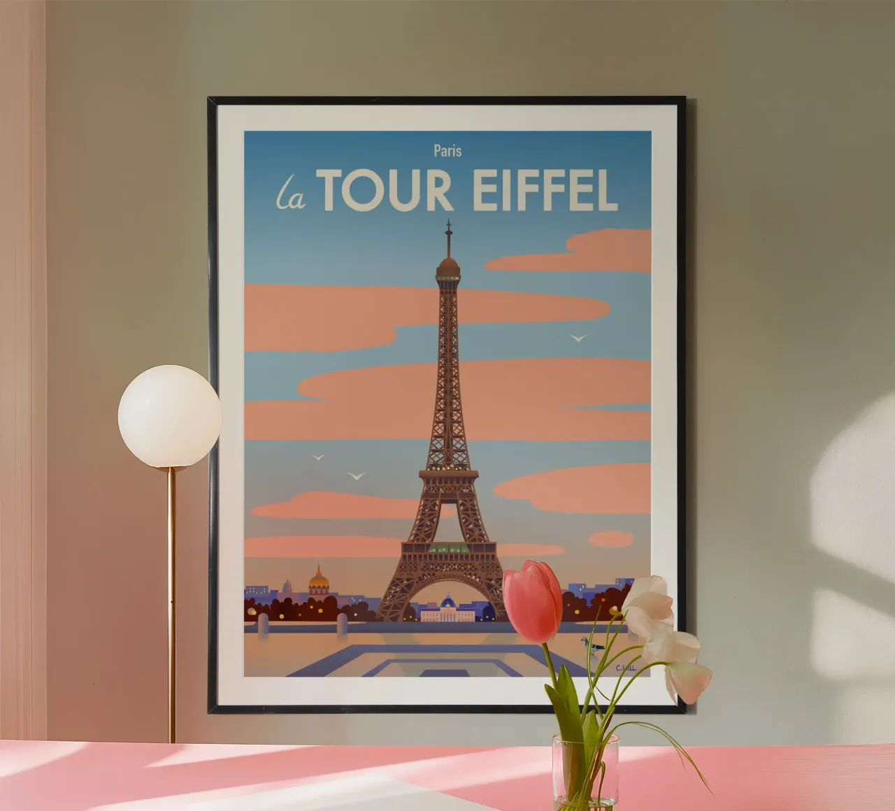 Torre Eiffel di Parigi poster con telaio in legno da C.WILL