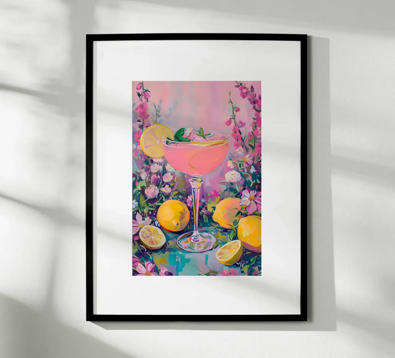Bevanda con limoni e fiori poster con telaio in plastica da Yaso Design & Art