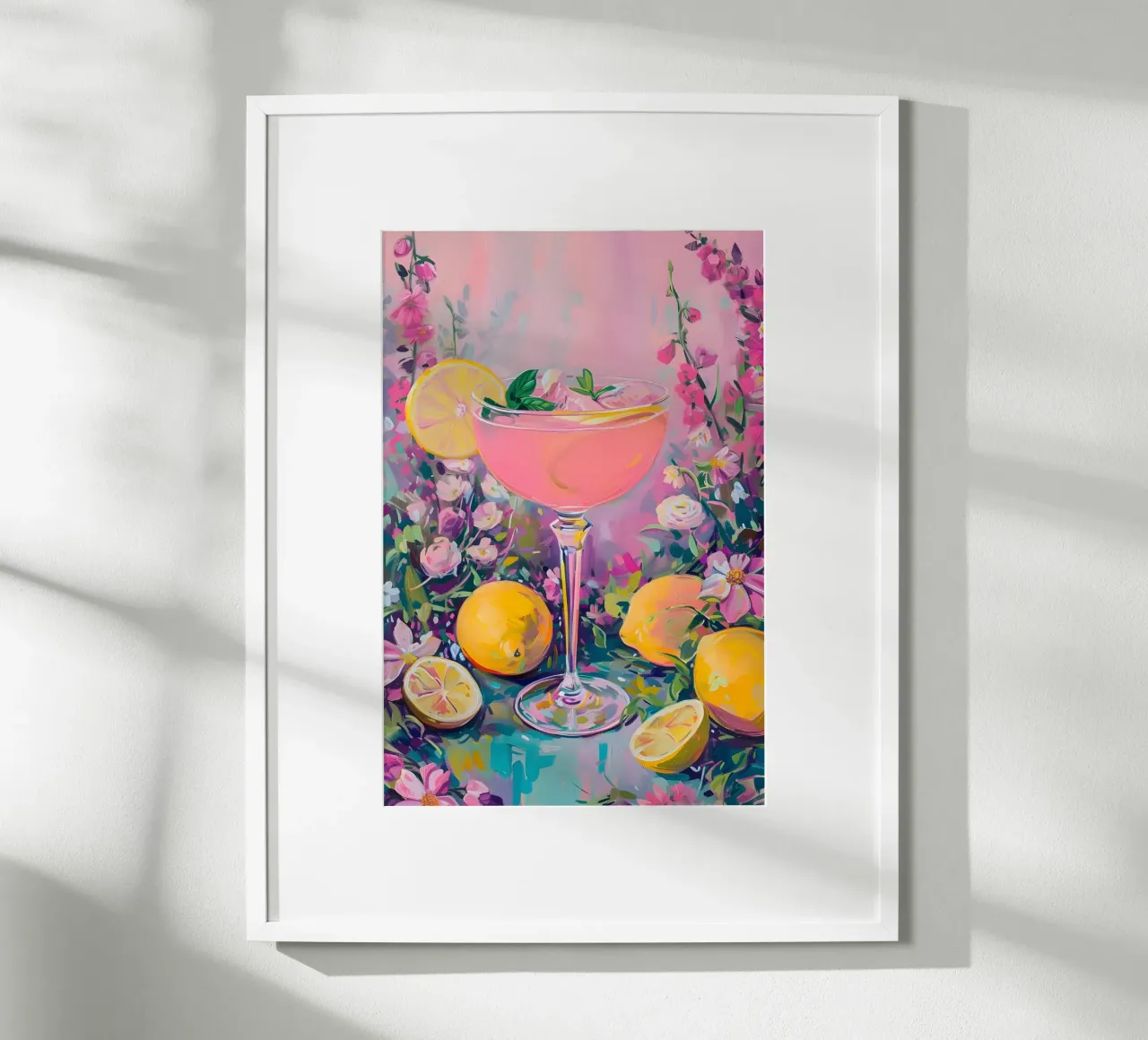Bevanda con limoni e fiori poster con telaio in plastica da Yaso Design & Art