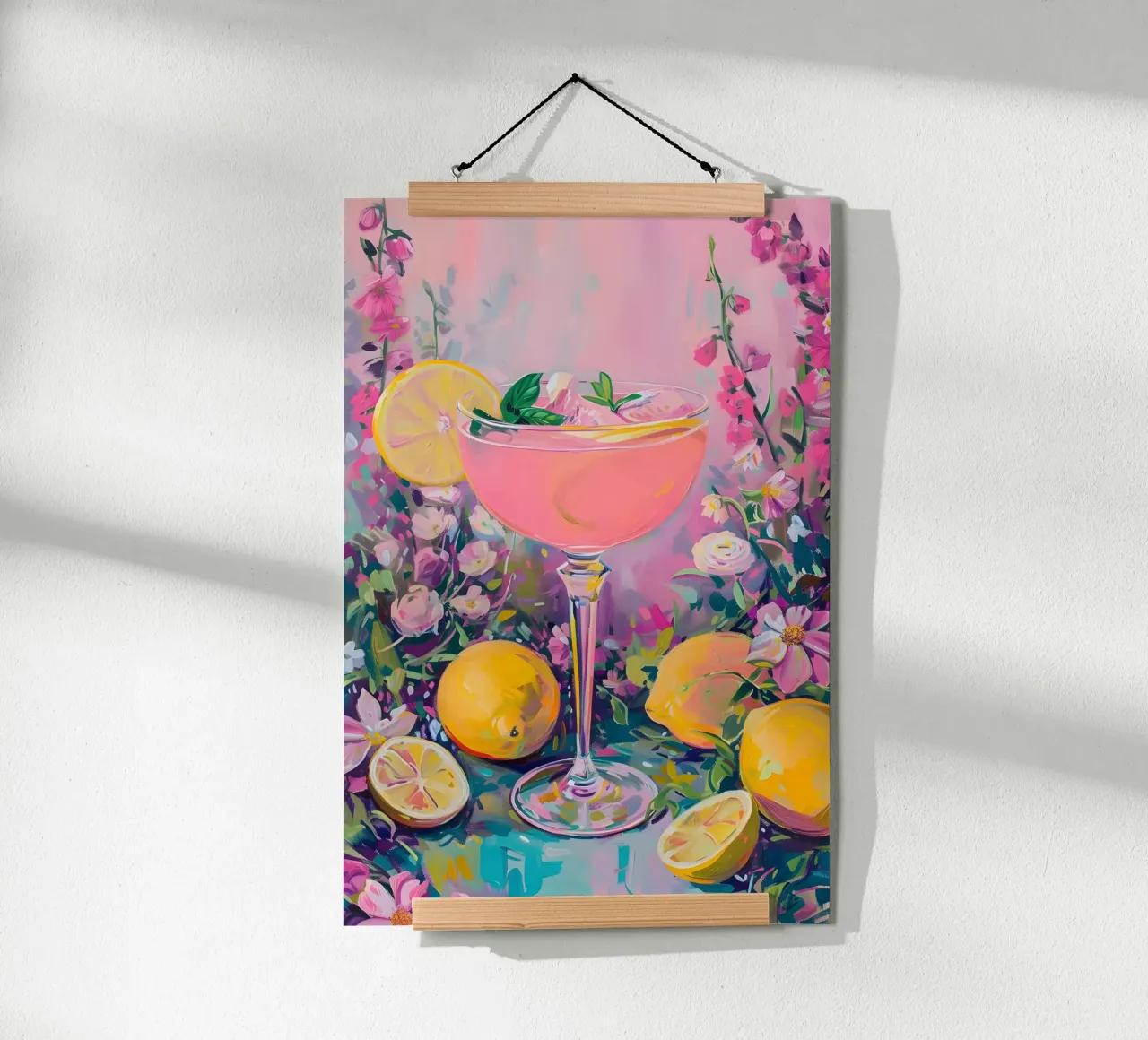 Bevanda con limoni e fiori poster con telaio in plastica da Yaso Design & Art