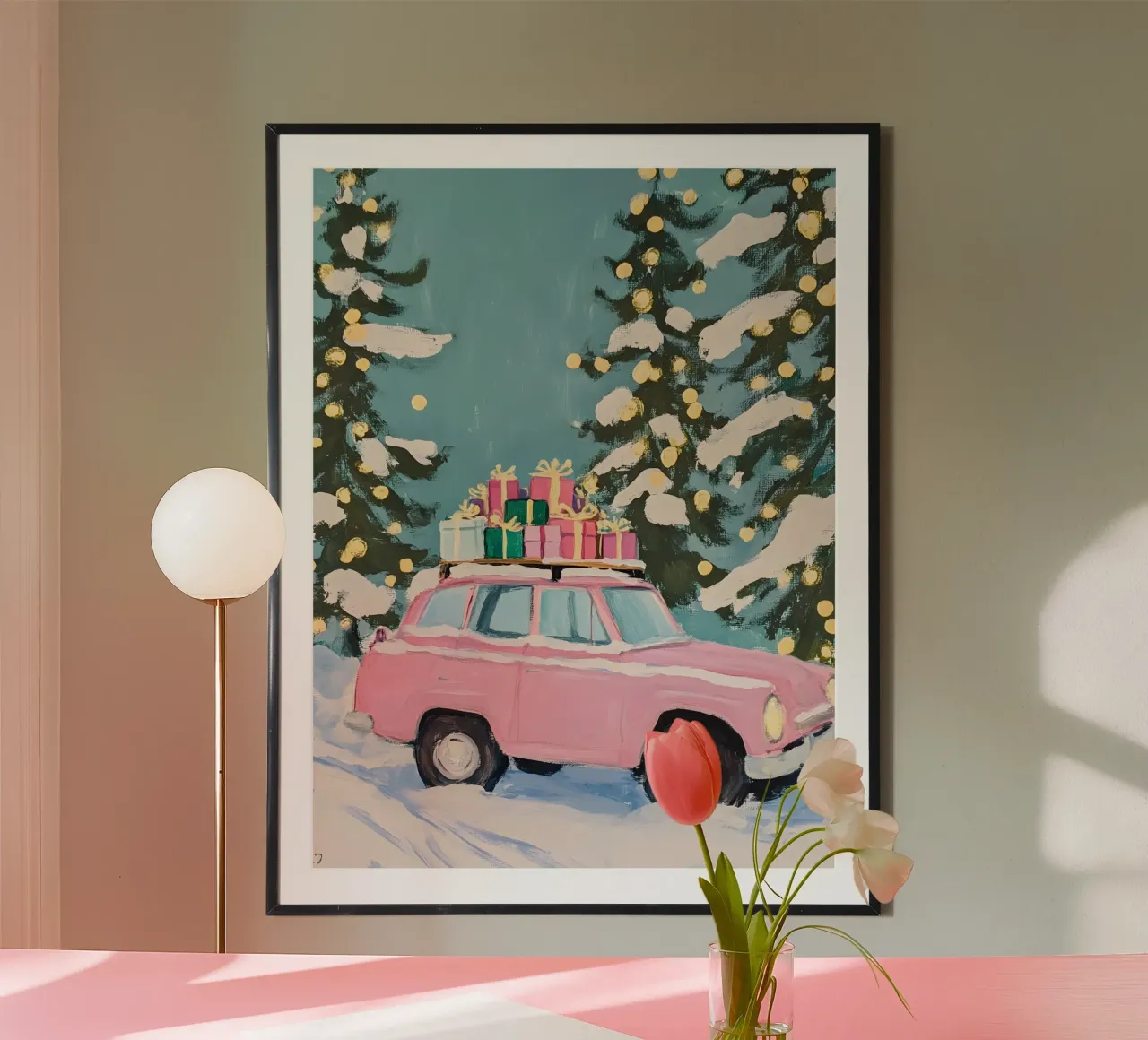 Pink Christmas Car poster by Gypsy Galleria
