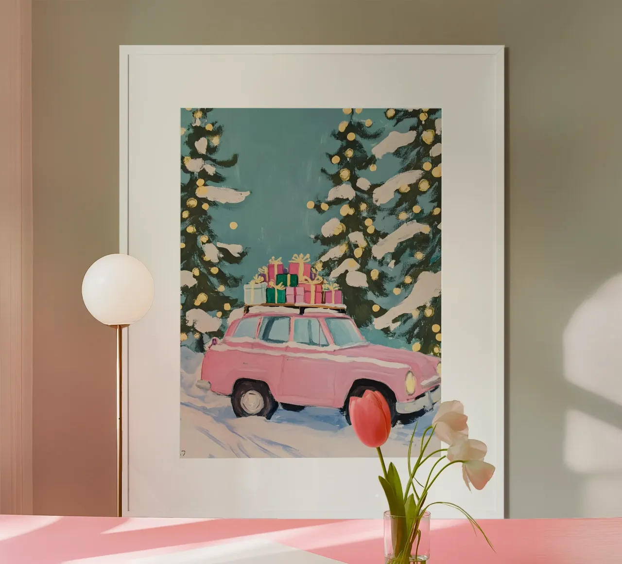 Pink Christmas Car poster by Gypsy Galleria