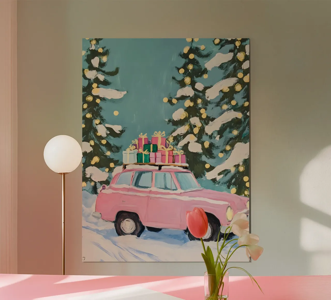 Pink Christmas Car poster by Gypsy Galleria