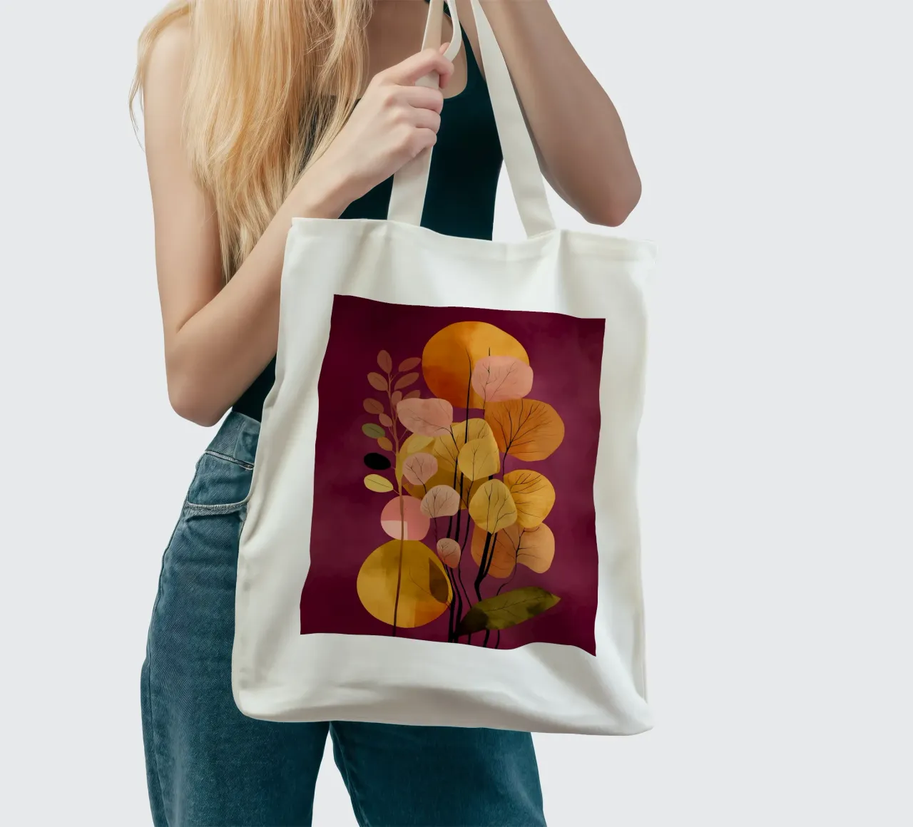 Abstract Botanical Shapes borsa in juta da Gypsy Galleria