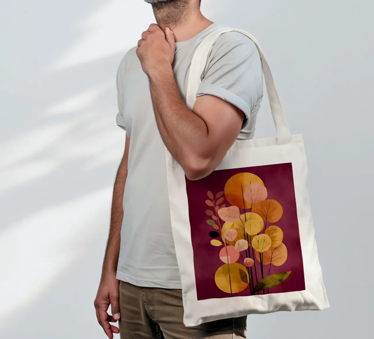 Abstract Botanical Shapes borsa in juta da Gypsy Galleria