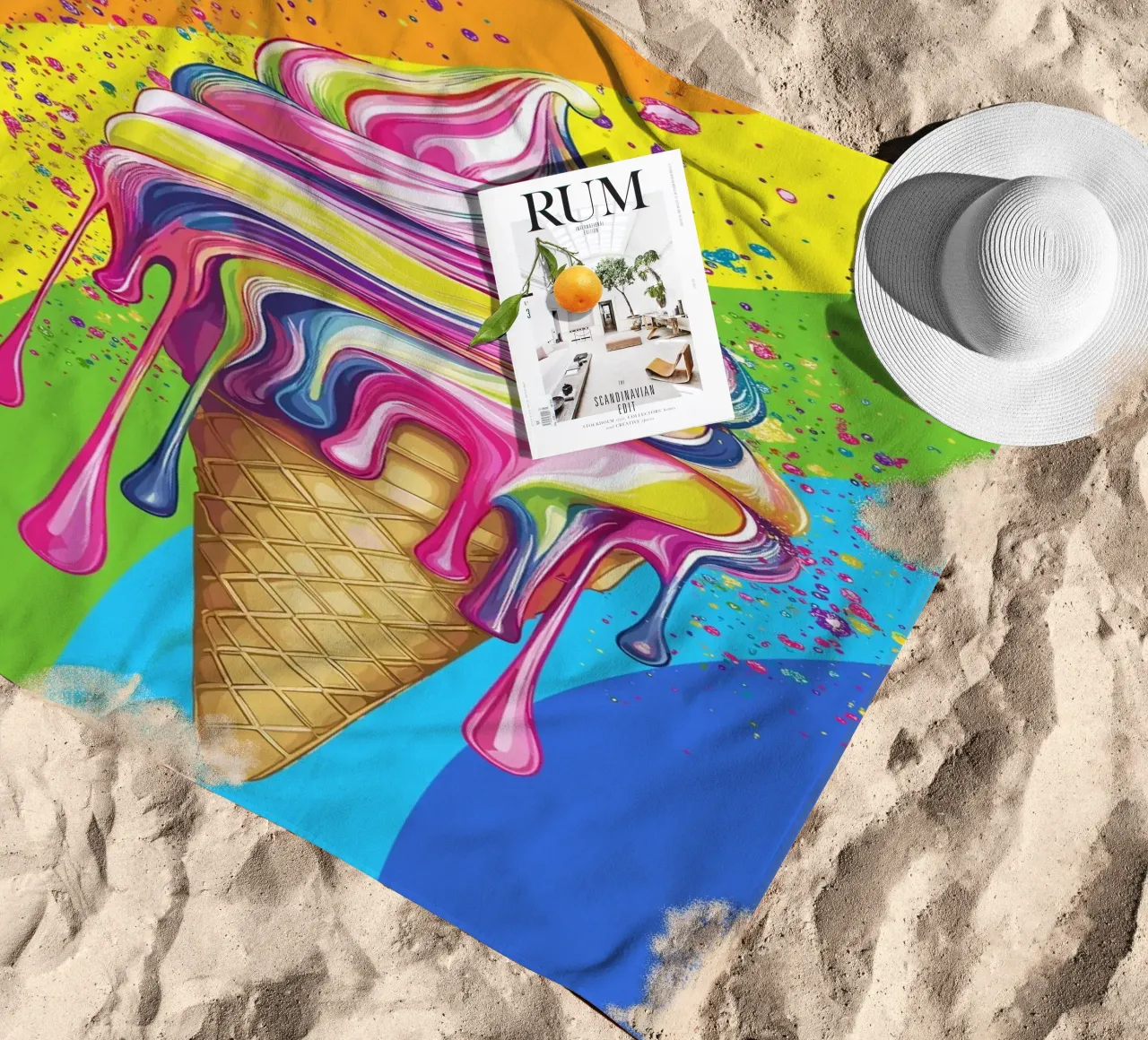 Gelato colorato con i colori dell'arcobaleno telo mare da pixelbull - medieval art and more