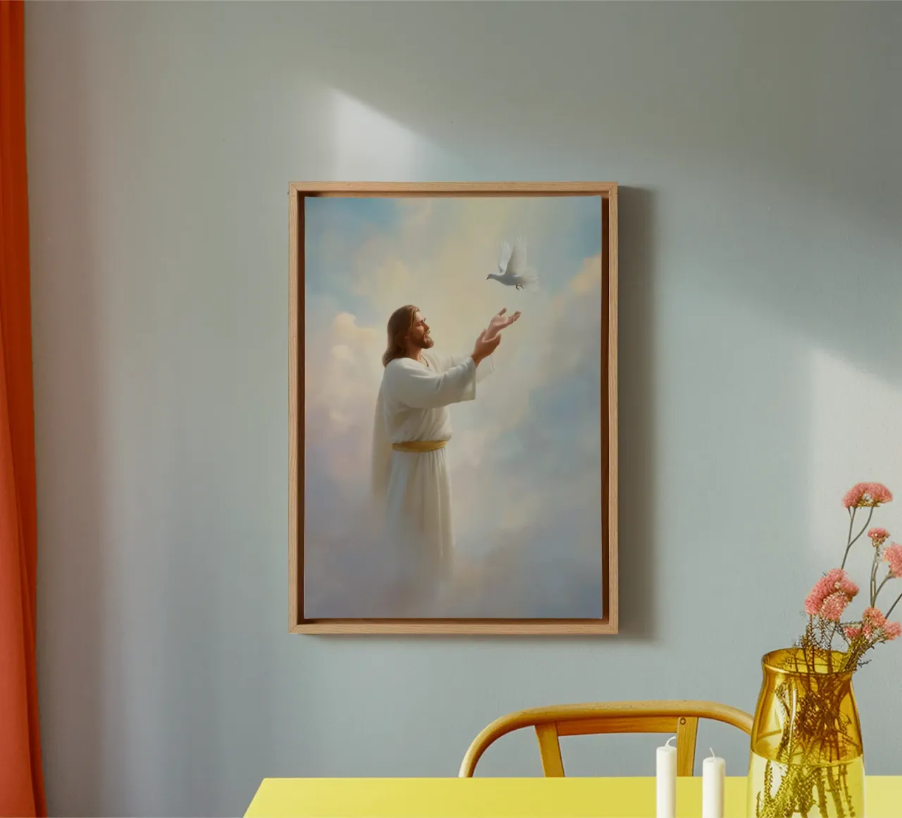 Jezus en de Heilige Geest, Goddelijke Vredeskunst canvas met Baklijst van vintagepod