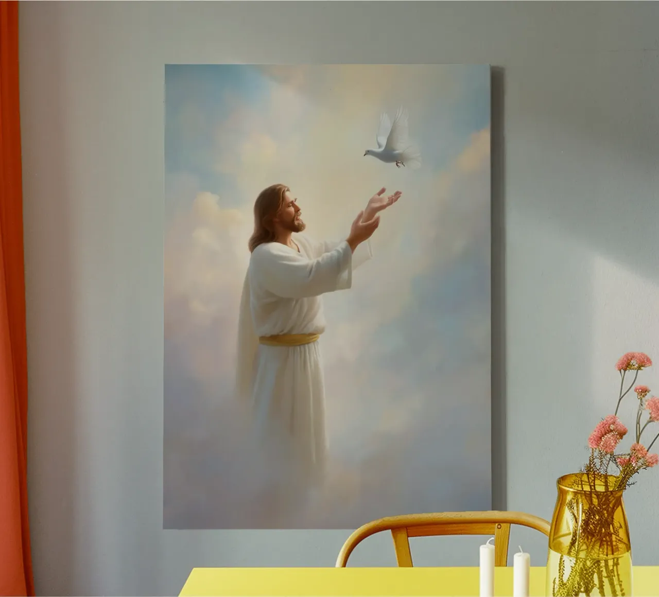 Jezus en de Heilige Geest, Goddelijke Vredeskunst canvas met Baklijst van vintagepod