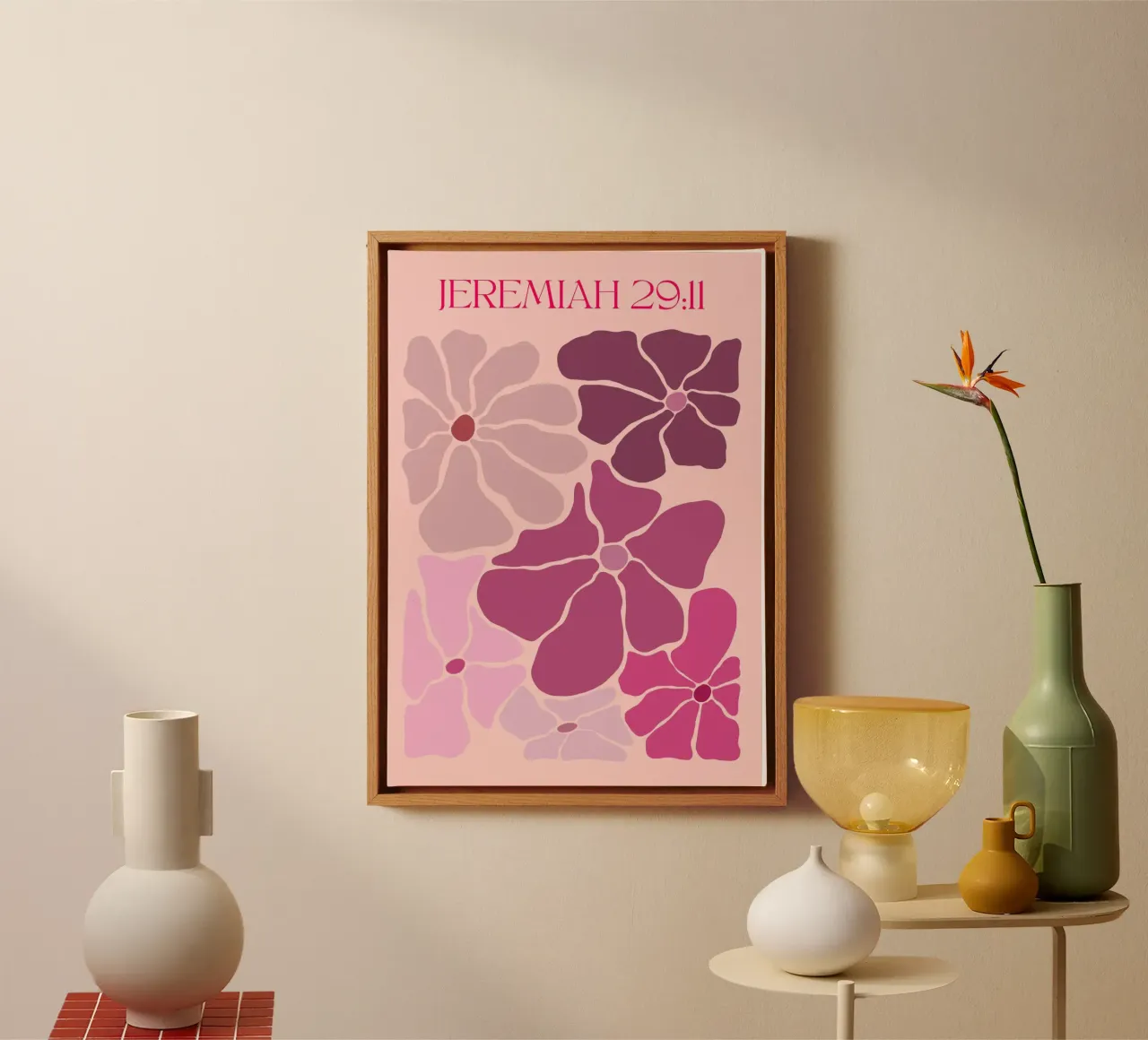 Jeremia 29:11 bloemsierkunst Print, Modern Christelijk Decor canvas met Baklijst van vintagepod