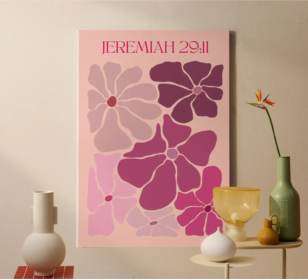 Jeremia 29:11 bloemsierkunst Print, Modern Christelijk Decor canvas met Baklijst van vintagepod