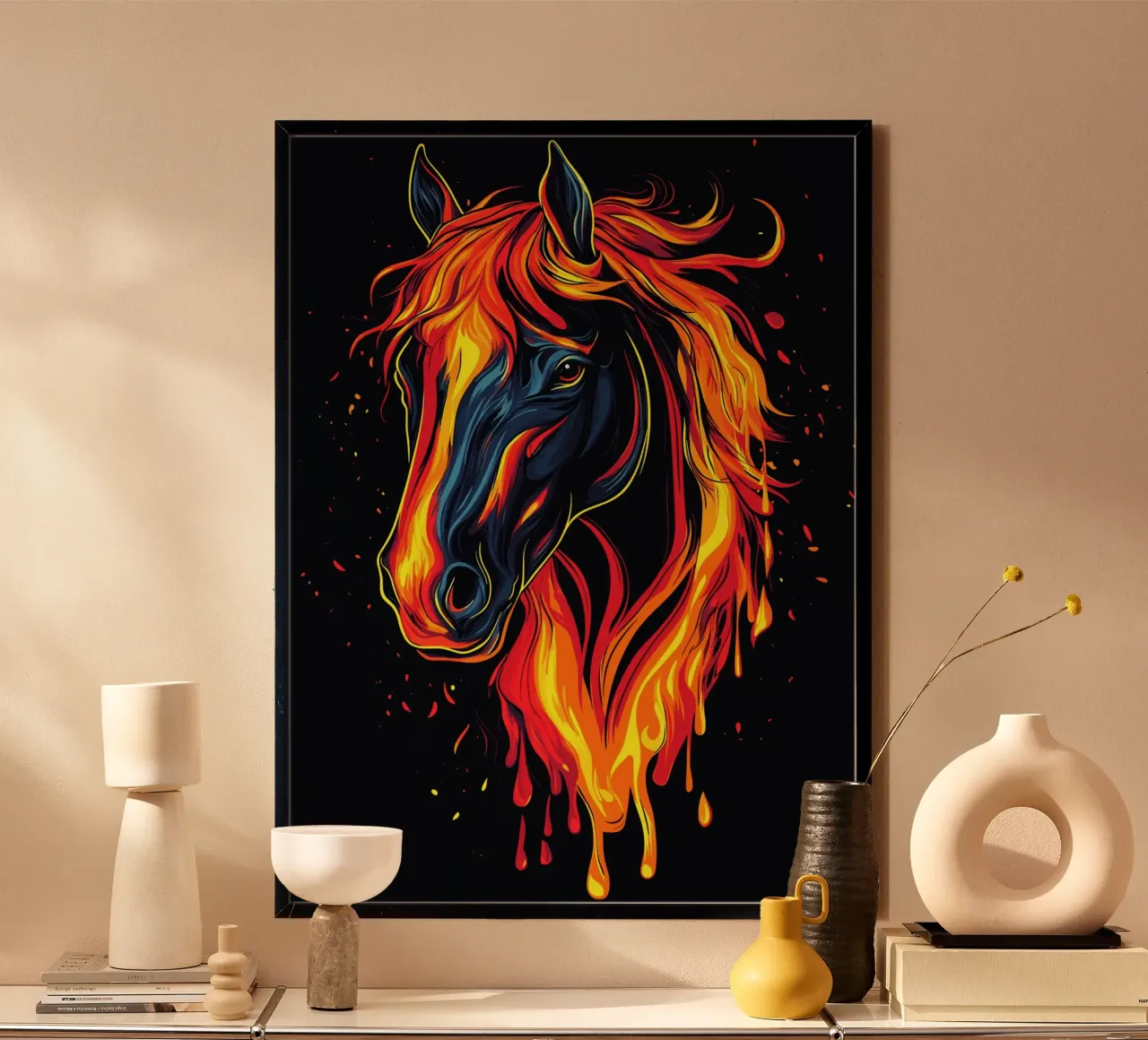 Cavallo focoso con criniera fiammeggiante poster da pixelbull - medieval art and more