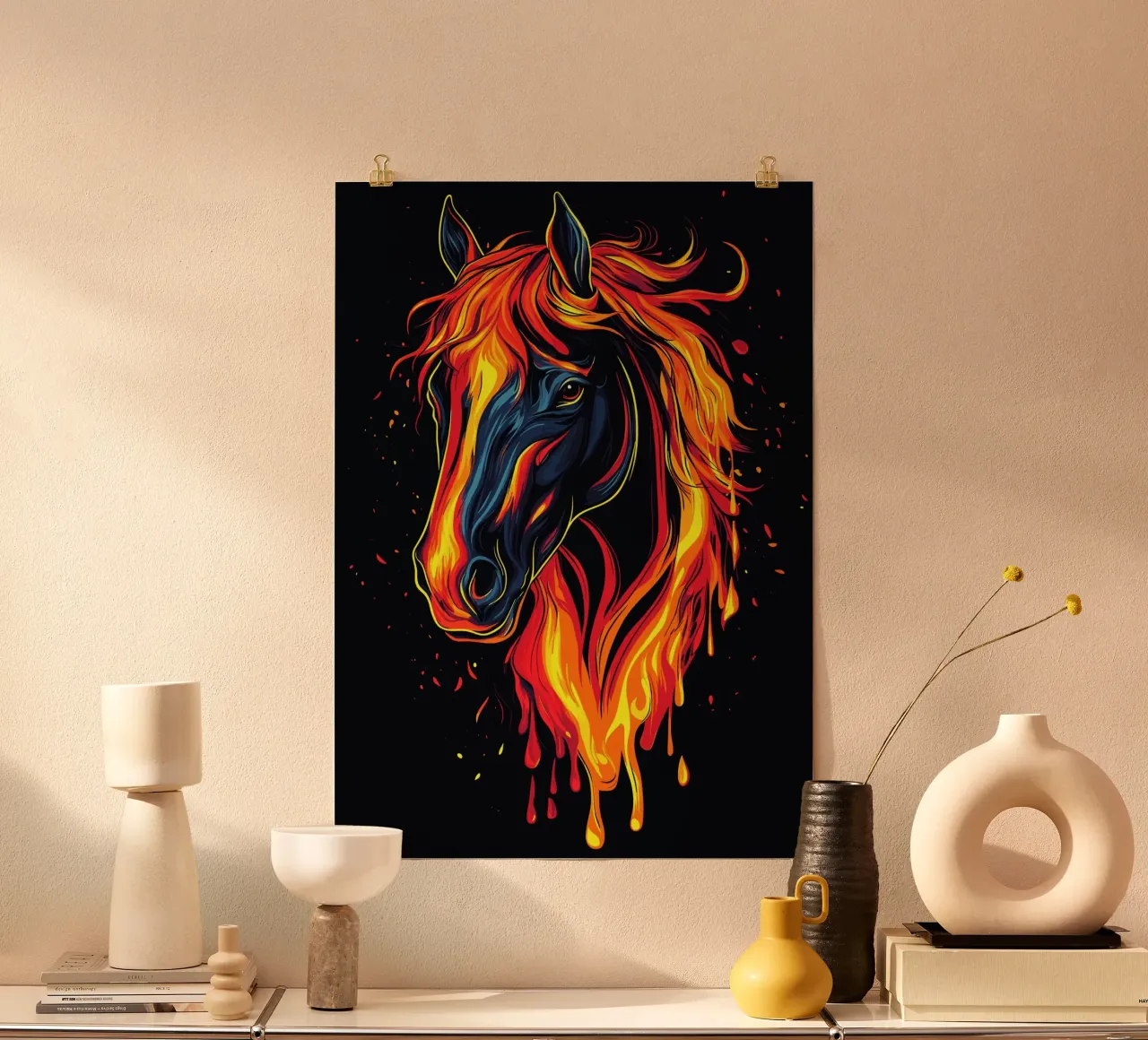 Cavallo focoso con criniera fiammeggiante poster da pixelbull - medieval art and more