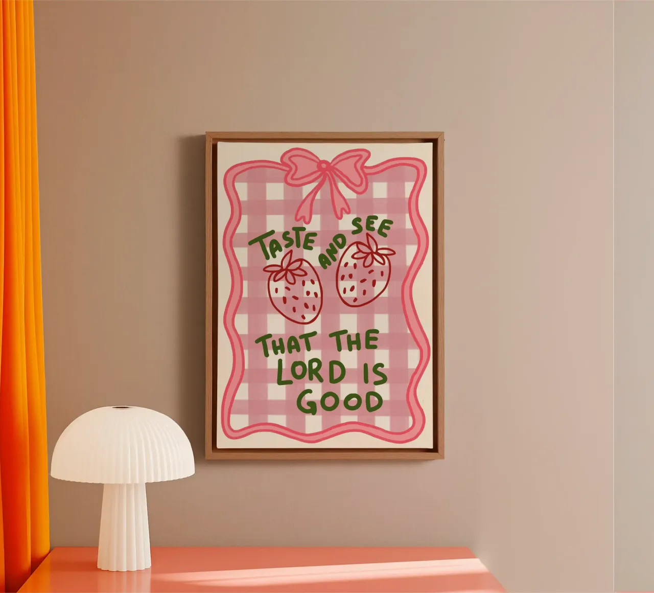 "Proef en zie dat de Heer goed is" - Bijbelvers Kunst canvas met Baklijst van vintagepod