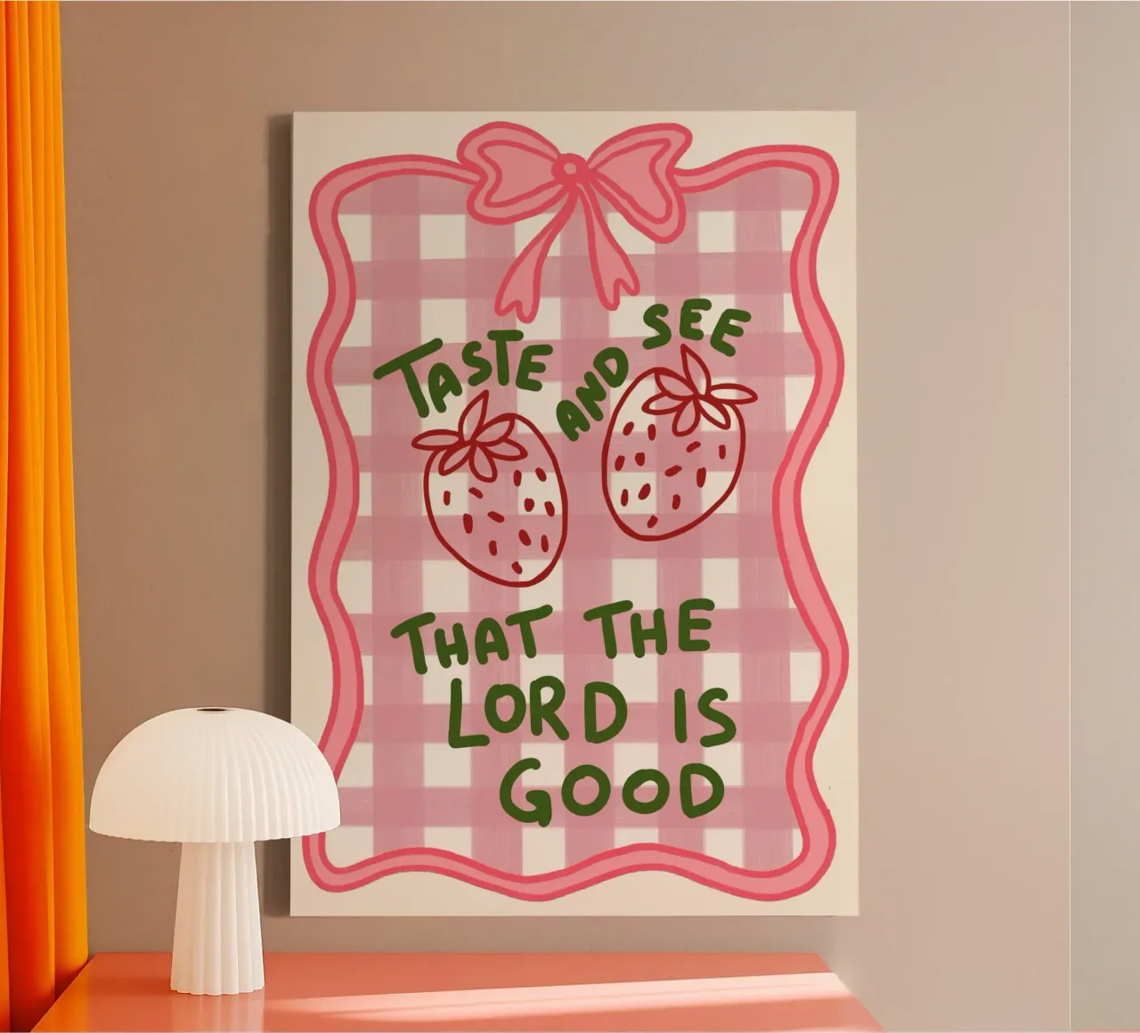 "Proef en zie dat de Heer goed is" - Bijbelvers Kunst canvas met Baklijst van vintagepod
