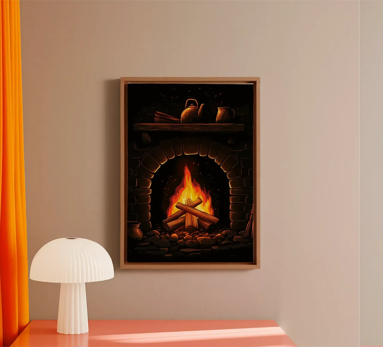 Cosy country-style open fire canvas with Floater frame by pixelbull - medieval art and more