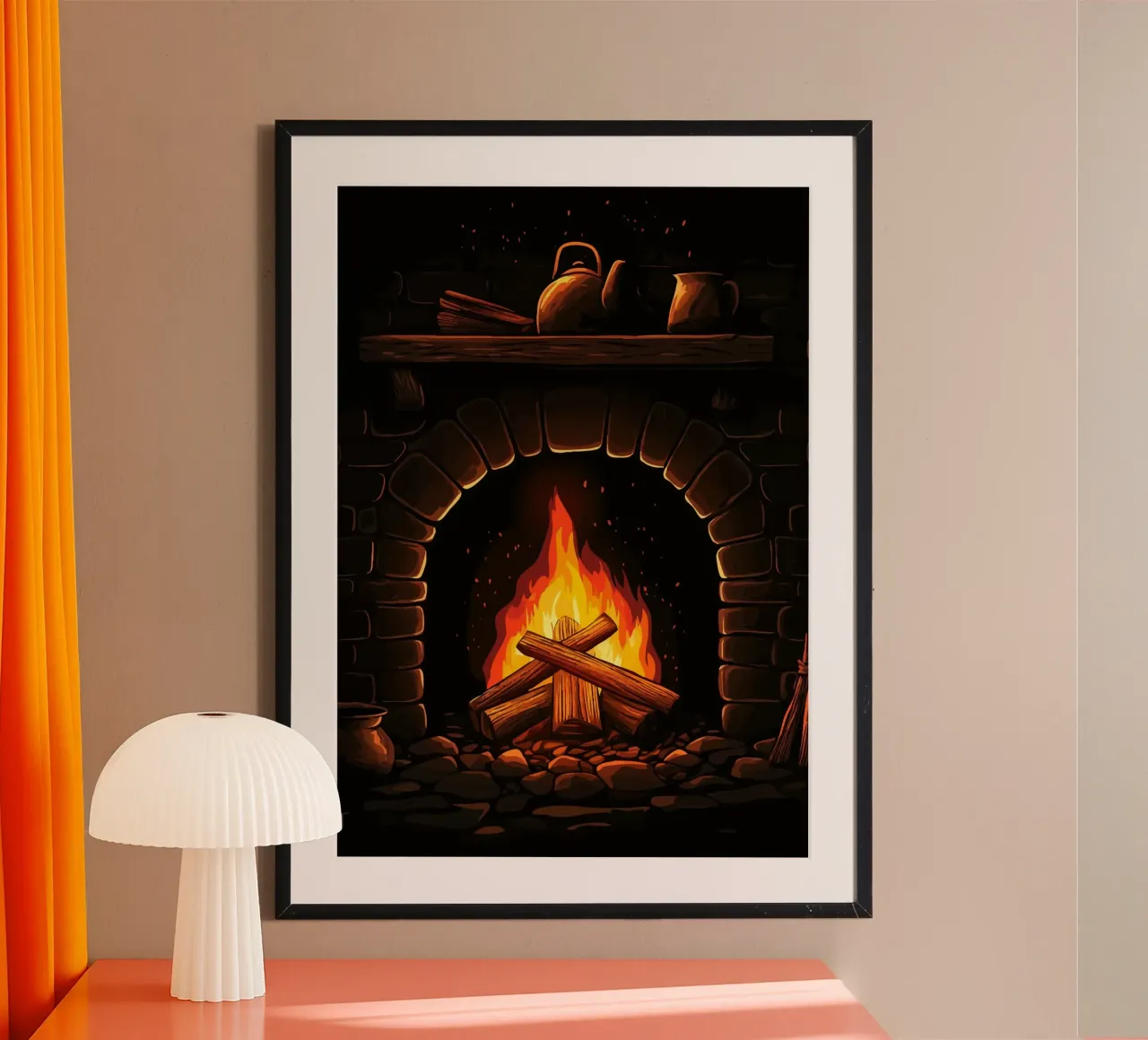 Gezellige open haard in landelijke stijl poster van pixelbull - medieval art and more