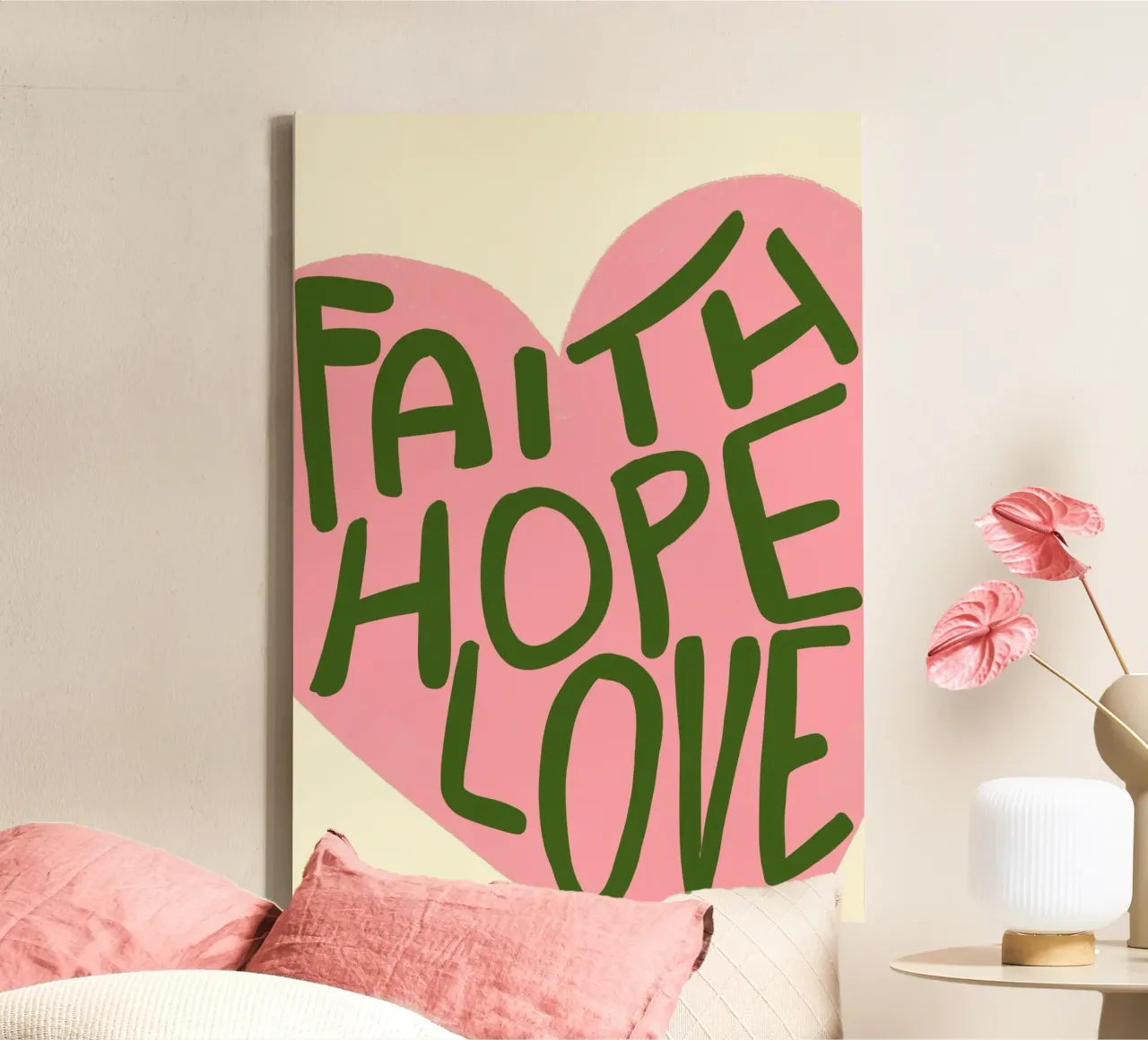 Glaube Hoffnung Liebe, Moderne Christliche Herz Kunst Leinwand mit Schattenfugenrahmen von vintagepod