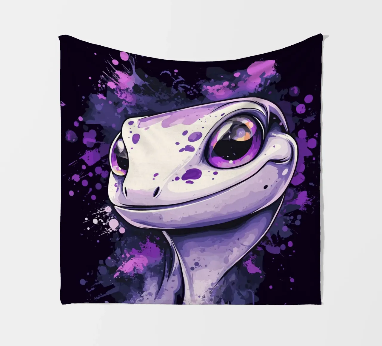 Geco sorridente in look splash viola coperta in pile da pixelbull - medieval art and more