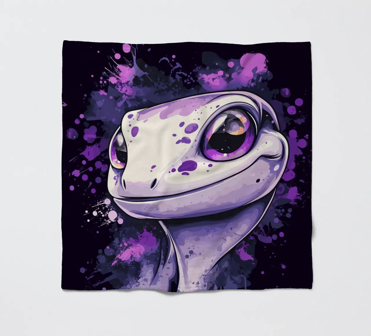 Geco sorridente in look splash viola coperta in pile da pixelbull - medieval art and more